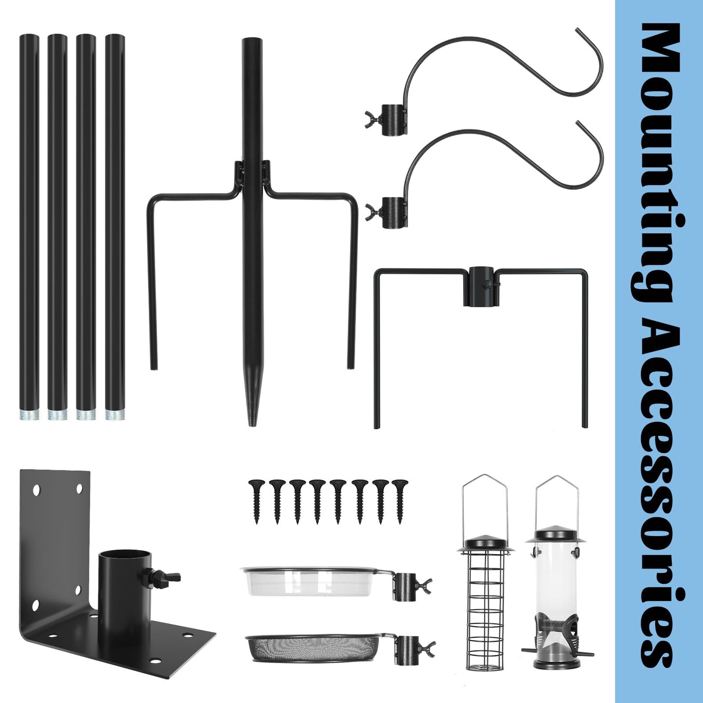 Urban Deco Adjustable Bird House Pole, Birds House Pole Mount Kit, Bird Feeder Pole with 5 Prongs for Outdoor Use, Suitable for Yard, Garden, Field, Without Bird House, Black (Black, 196 cm)