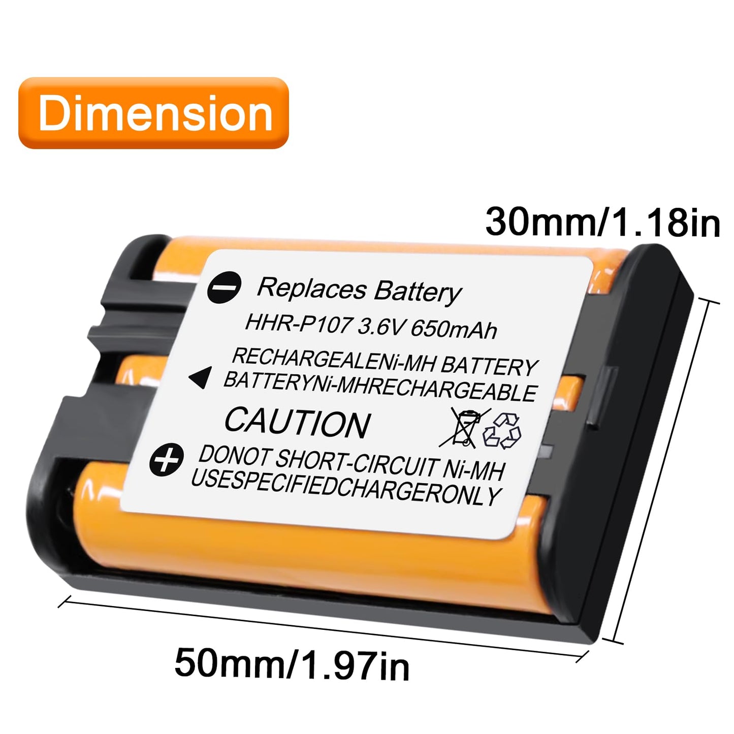 2 Pack HHR-P107 NI-MH Rechargeable Battery for Panasonic 3.6V 650mAh Battery for Cordless Phones