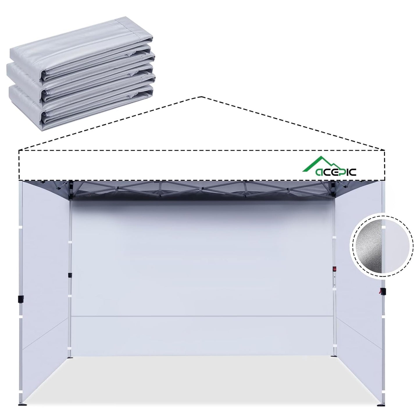 ACEPIC Instant Canopy Tent SideWalls with Silver Coating for 10x10 FT Pop Up Canopy, 210D Polyester 100% Waterproof and 99% UV Protection, 3 Piece of Sidewall Only, Silver/Gray