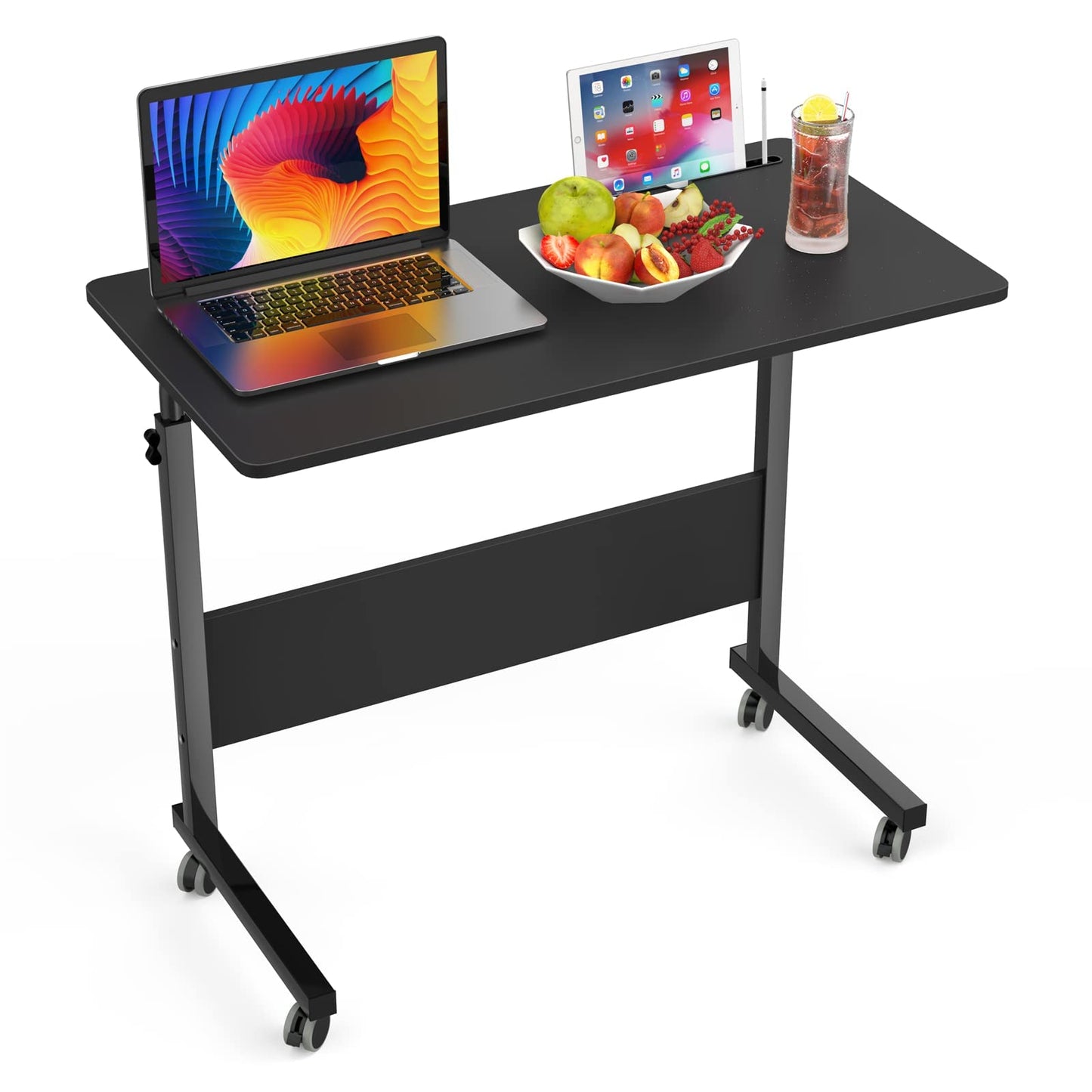SogesPower 31.5 inches Mobile Laptop Desk Adjustable Height Stand Side Table with Wheels Workstation Laptop Computer Stand Bedside Table Portable Side Table for Bed Sofa,Mobile End Desk,Black