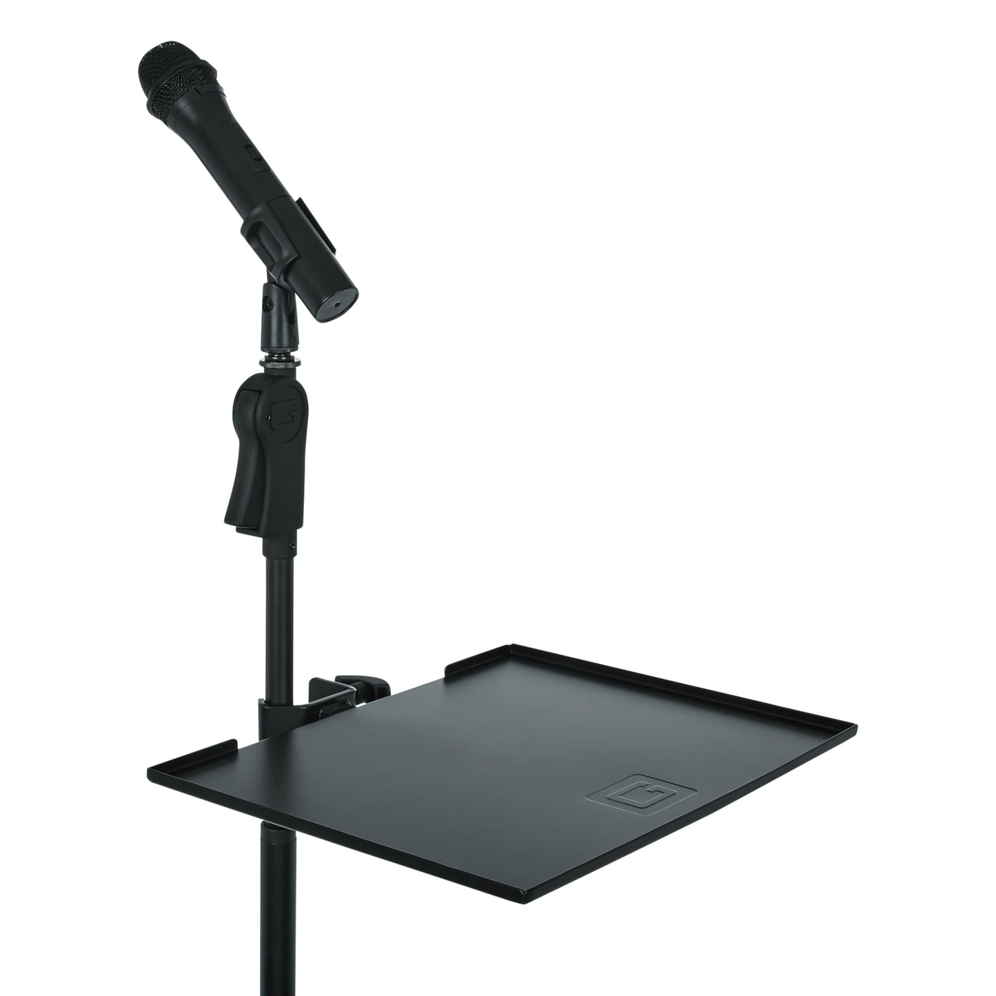 Gator Frameworks Microphone Stand Clamp-On Utility Shelf; 15" x 11" Surface Area with 10 pound Weight Capacity (GFW-SHELF1115), Black