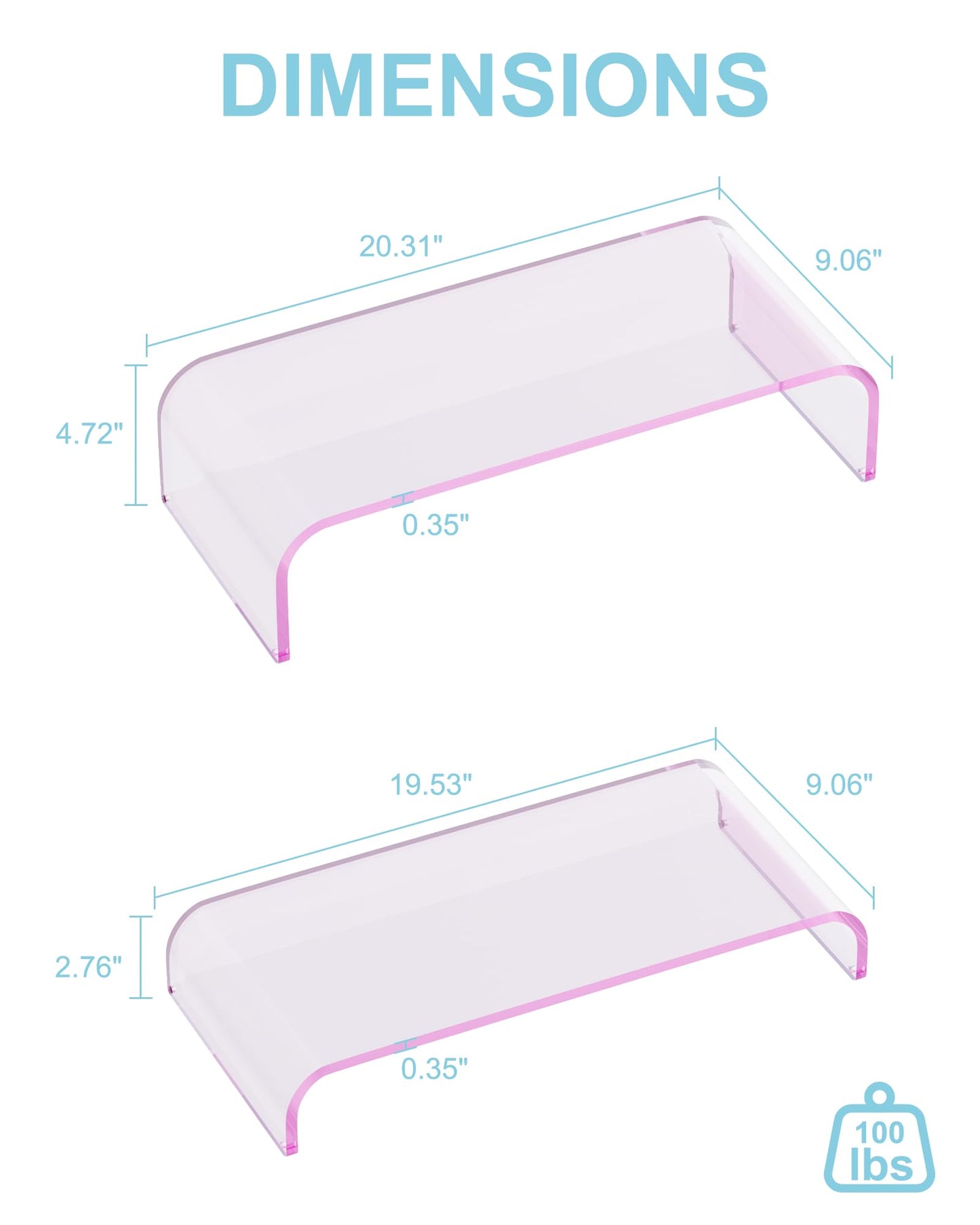 ERGO COLLECT Acrylic Dual Monitor Stand Riser, 2 Tier Detachable Laptop Stand, Computer Desk Organizer Shelf for PC, Laptop, iMac, Home Office (Pink)