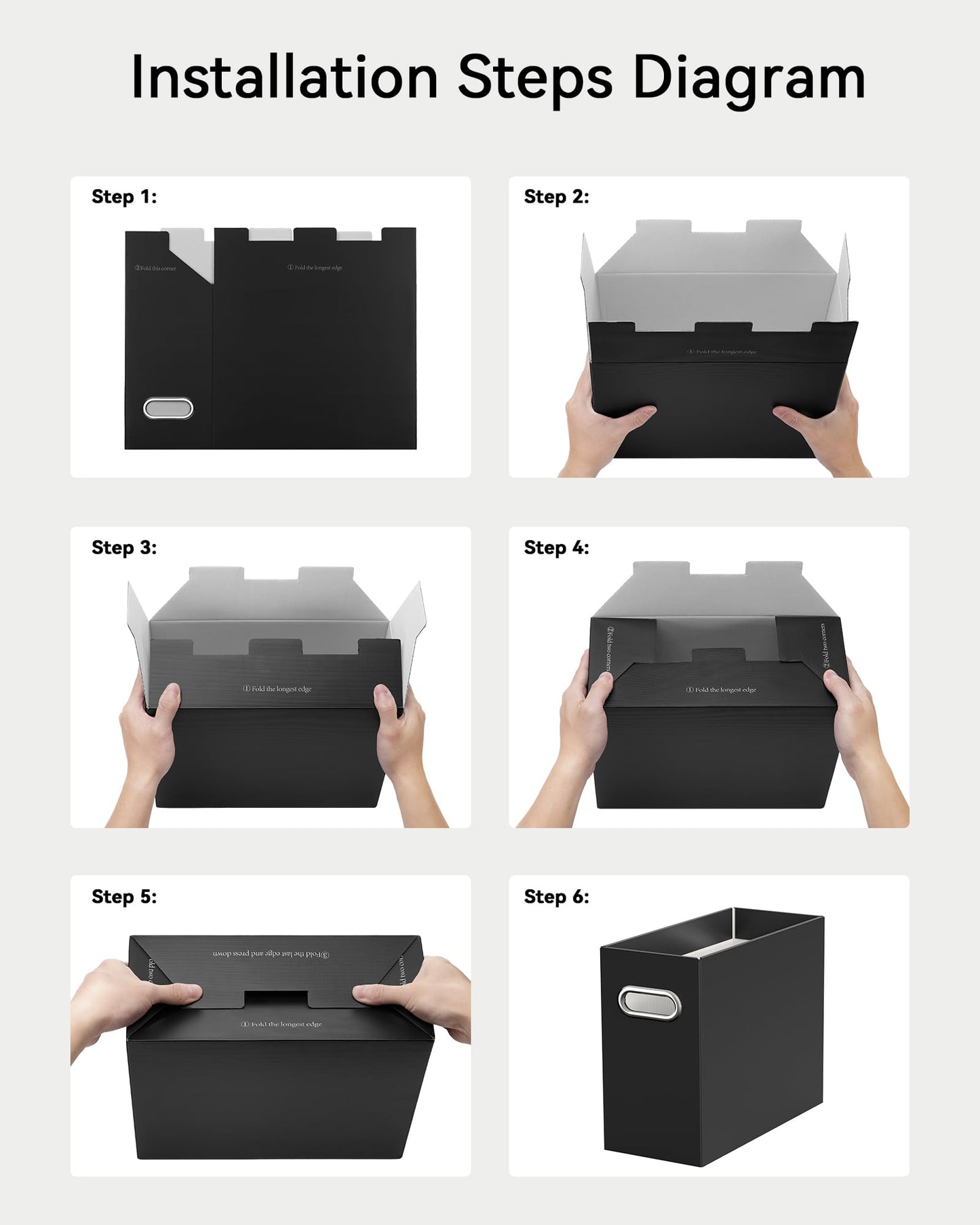 Oterri File Organizer for Hanging Folders Letter Size, Cardboard File Storage Box with Handle, File Box, Folder Organizer for Office, Home or School, 8 Packs, Black (No Folders)