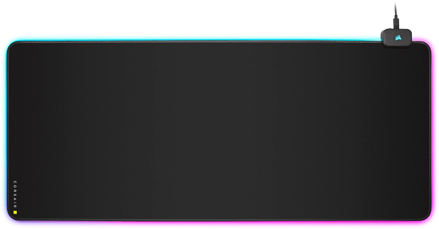Corsair MM700 RGB Extended Cloth Gaming Mouse Pad (Dynamic 360° Three-Zone RGB Lighting, Expansive 930 mm x 400 mm Surface, Two Port USB Hub, 4 mm-Thick Rubber Construction) Black