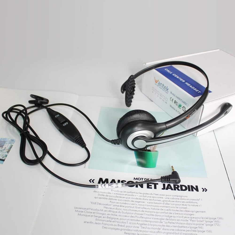 Wantek Phone Headset with Microphone Noise Cancelling, Telephone Headsets 2.5mm Jack Work for Panasonic AT&T ML17929 Vtech RCA Uniden Polycom Grandstream Home Office Cordless Phones(F600J25P)