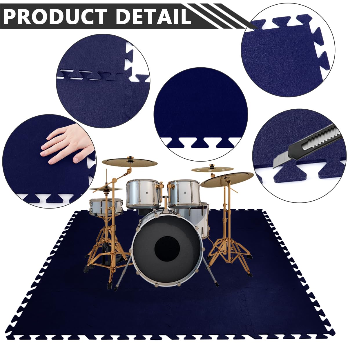 16Pcs Thick Sound Absorbing Interlocking Floor Mats, High Density Piano Carpet Drum Rug, Non-Slip Anti Vibration Soundproof Pads Acoustic Blankets (Dark Blue)
