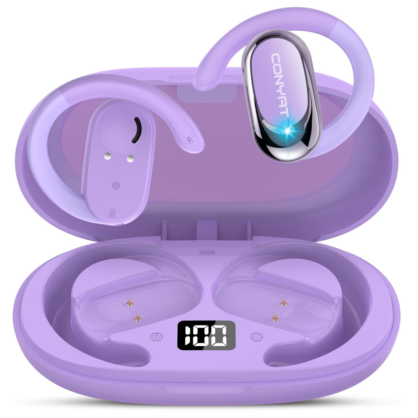 Conyat AI Language Translation Earbuds Real Time, Translator Earbuds Open Ear with 7 Translation Modes/164 Language, Headphones Translating Device, Lightpurple