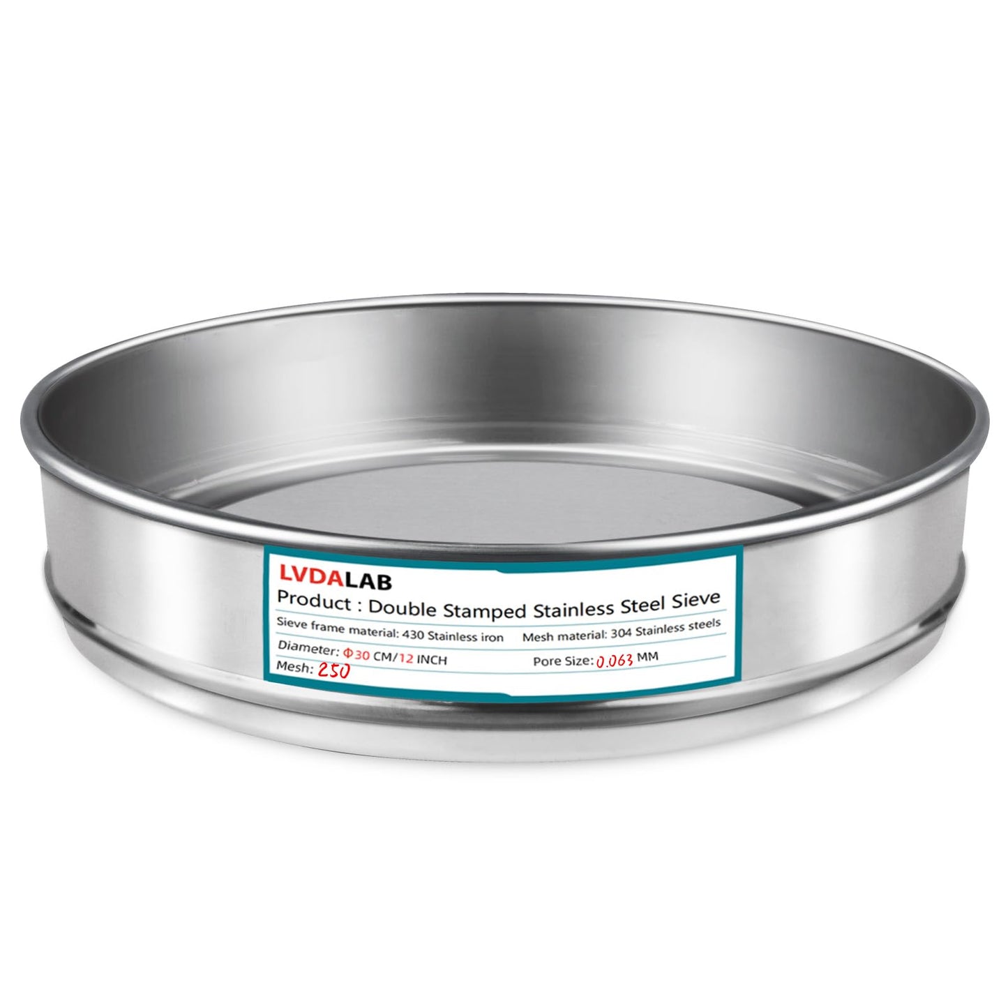 304 Stainless Steel Lab Sieve Screen Mesh, 250 Mesh (0.061mm) Aperture Test Sieve, 12Inch(30cm) Diameter Economy Standard Analysis Sample Test Sieves for Industrial Laboratory Homes