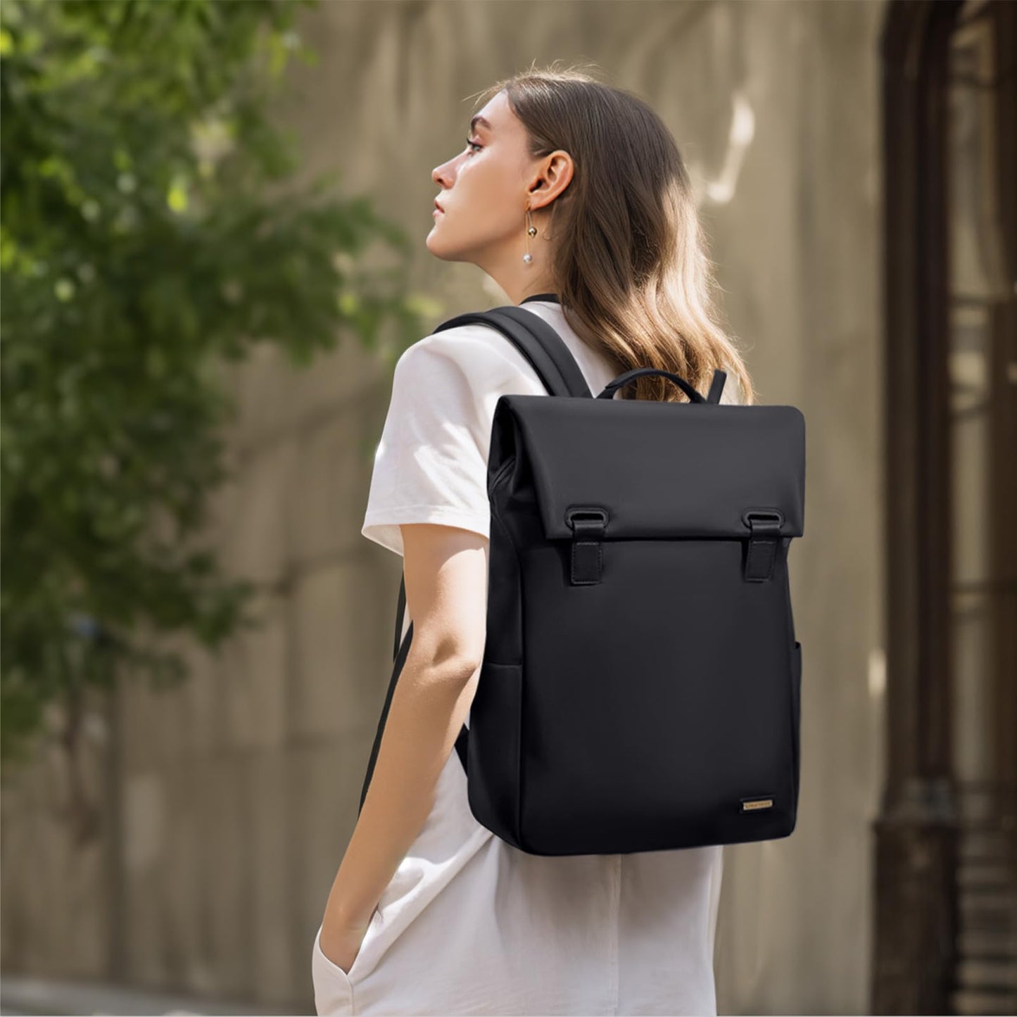 GOLF QUALITY Laptop Backpack with Flap 15.6Inch mochila de viaje Anti-theft Bookbag Casual Daypack for Women Men Travel Commute College Work Teacher,Black