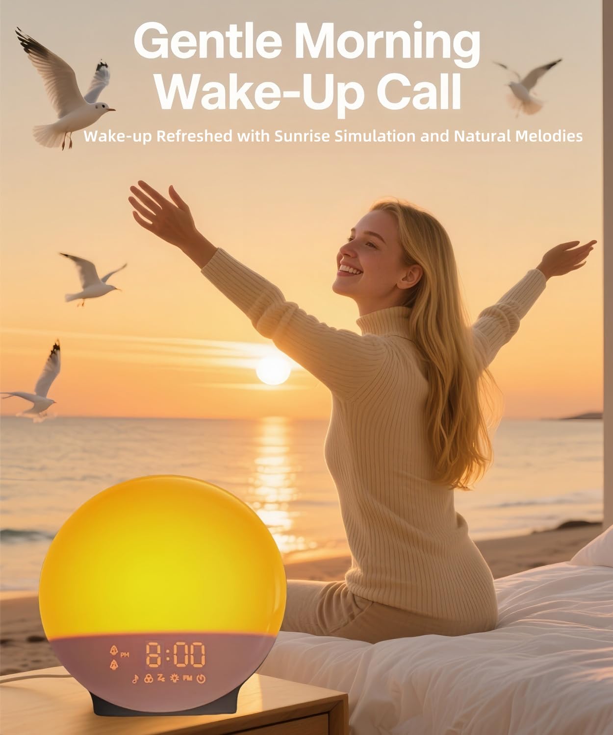 Sunrise Alarm Clock Wake up Light, Smart Sleep Alarm Clock for Kids Adults, Sunrise Sunset Simulation, 7 Natural Sound Machine,FM Radio, Bedroom Decor Sleep Aid for Hard Sleepers