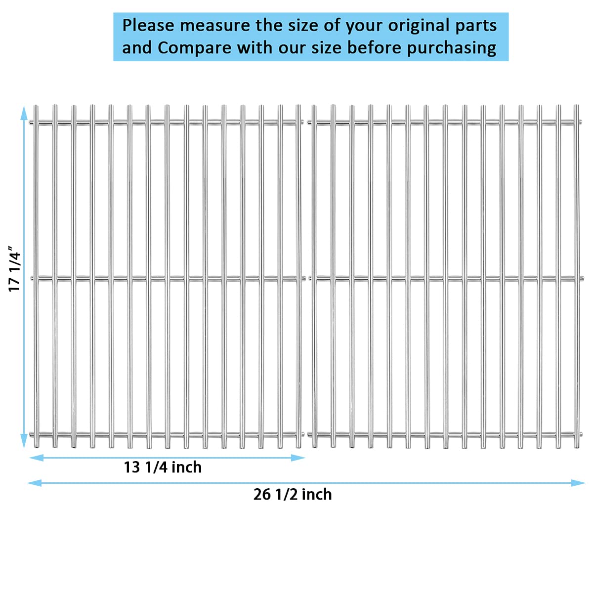 17 1/4 inch Cooking Grates for Grill Master 720-0670E, Broil-Mate 7020-54, 7020-64, 7123-64, 7123-64H, Stainless Steel Replacement Grill Grid for Master Forge 1010037 Gas Grill Parts