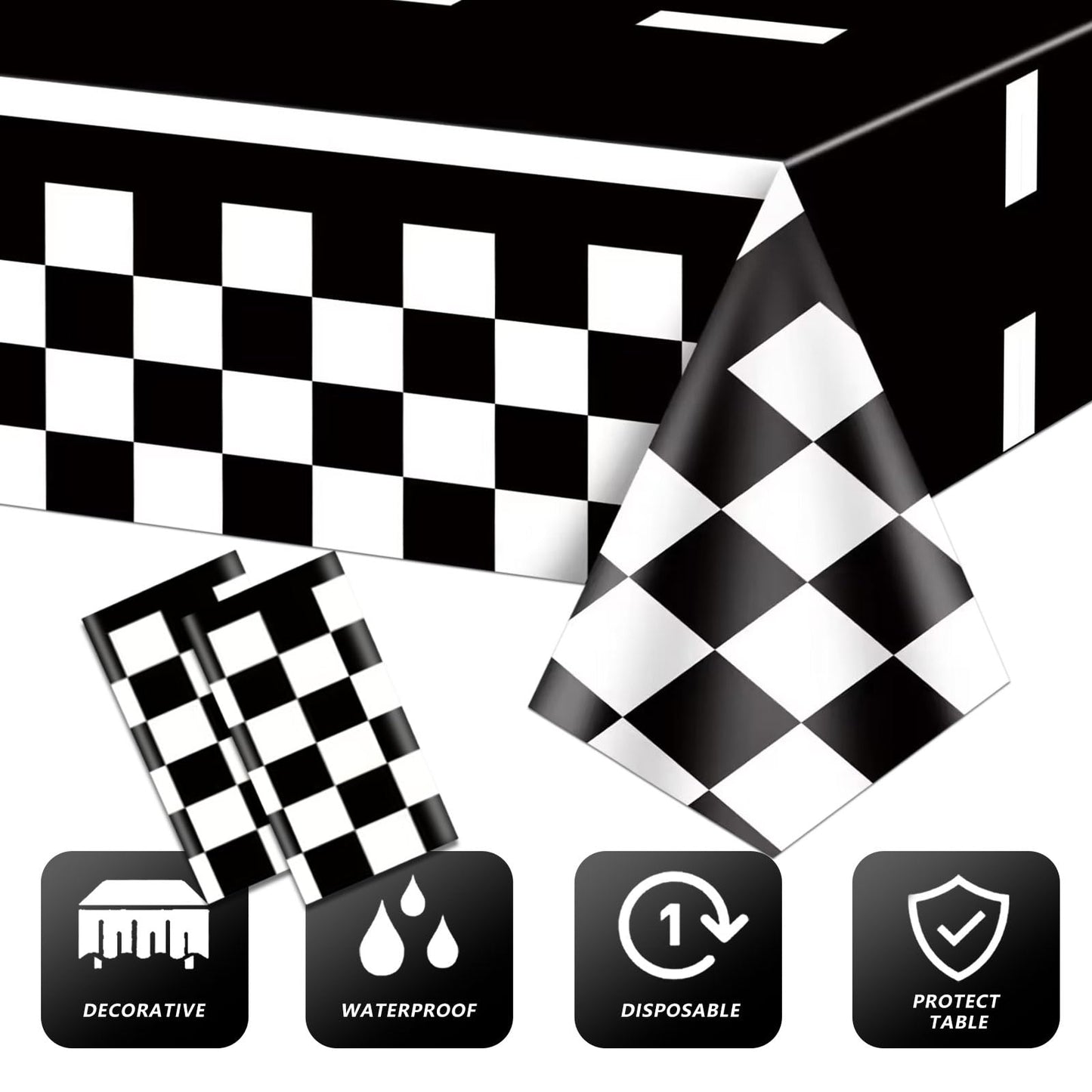 Poqirzan 146PCS Race Car Party Tableware Set Racing Car Plates and Napkins Party Supplies Black and White Checkered Race Car Birthday Party Decorations Car Tablecloth Paper Plates Napkins Set Serve 24