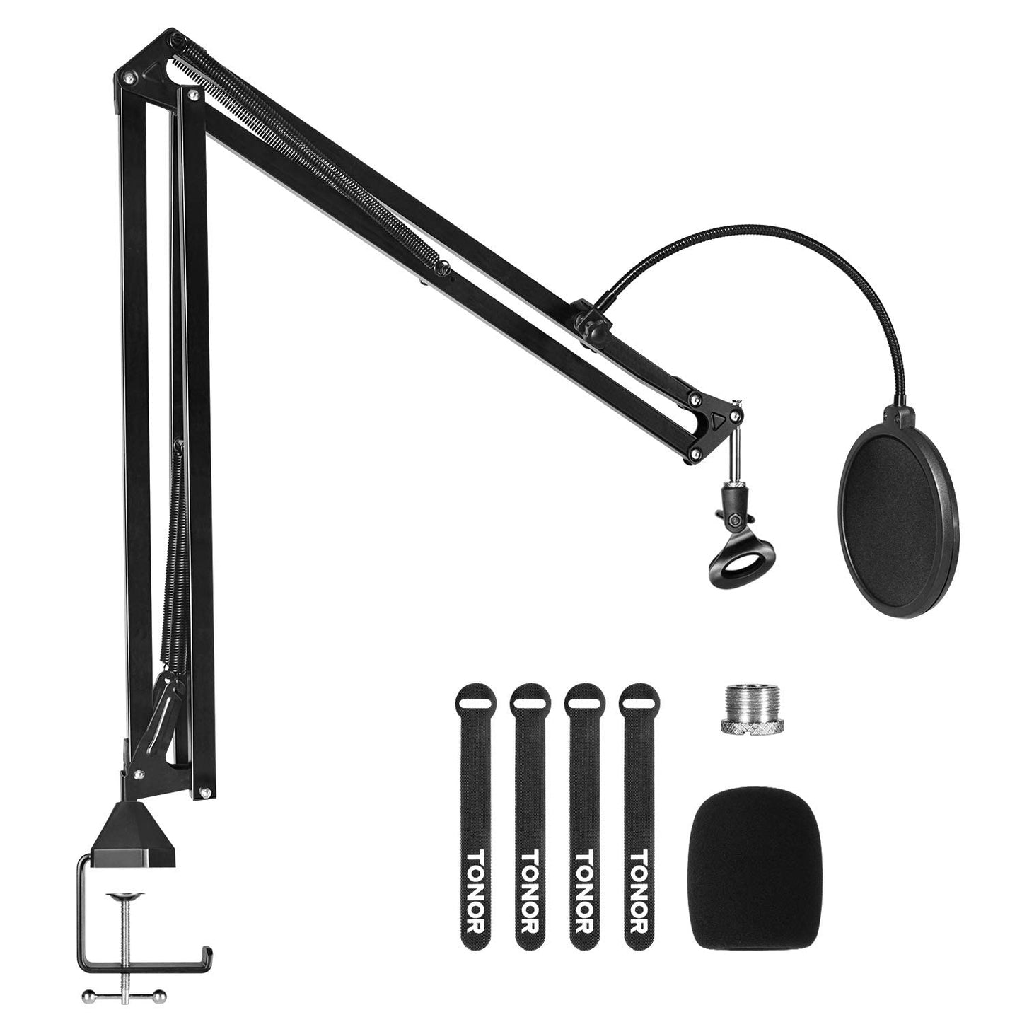 Microphone Stand Extension Arm, TONOR Studio Suspension Scissor Boom Arm with Pop Filter, 3/8" to 5/8" Adapter, Mic Clip, Upgraded Heavy Duty Clamp Compatible Blue Yeti Snowball Ice(T30)