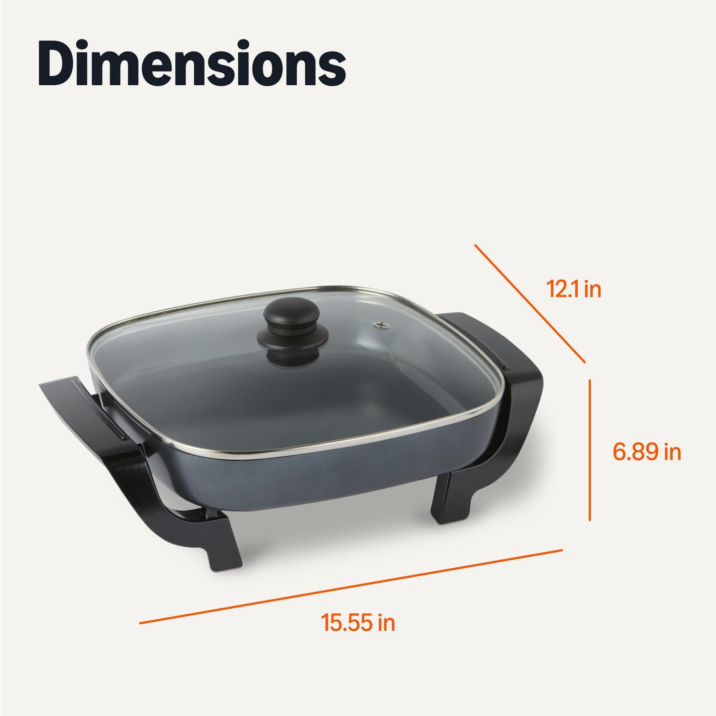 Amazon Basics Electric Skillet and Frying Pan with Glass Lid, Nonstick Ceramic Coating, 12 x 12 inches, Black