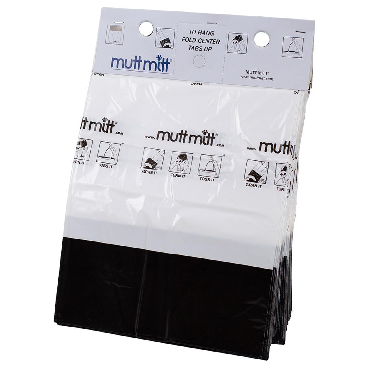 Mutt Mitt® 100 White & Black 2-Ply Dog Waste Bags on 1 Dog Waste Bag Station Header - 300% Thicker than mini roll dog waste bags - no more warm & yuck feeling