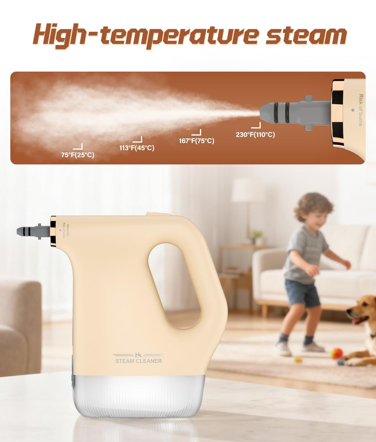 HK Newly Upgraded Handheld Steam Cleaner, 1200W 20s Fast Heating Steam Cleaner with 450ml Visualization Tank, 16-Piece Accessories, for Kitchen, Bathroom, Furniture, Tile, Floor, Car, Sofa, Window