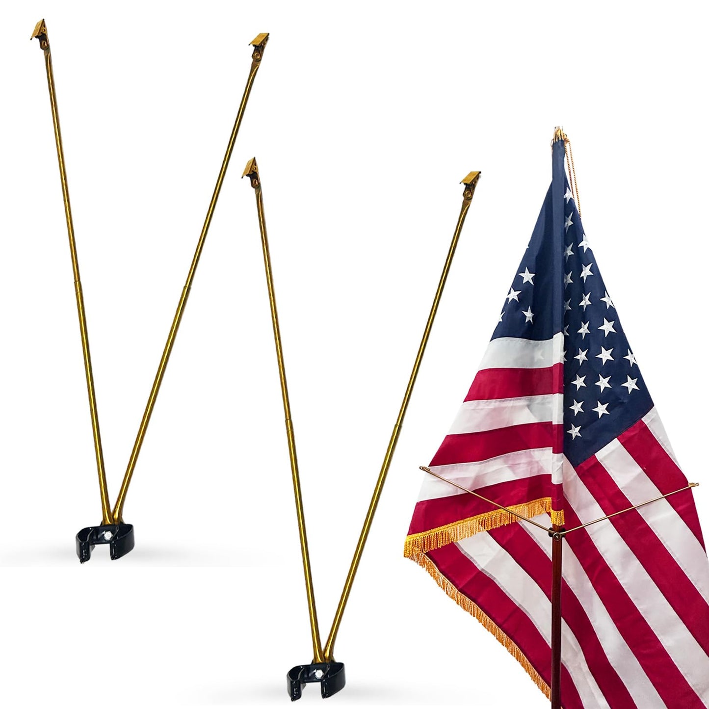 Frunke Flag Spreaders for Indoor Flag Pole Display 2 Pack, Gold Metal Flag Straightener Extender for Indoor Flag 19.5 inch Heavy Duty