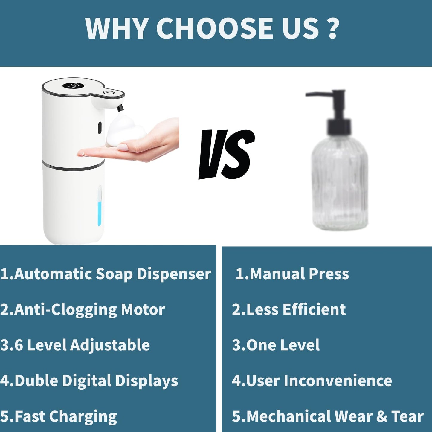2Pack Automatic Soap Dispenser Touchless, Foaming Soap Dispenser 6 Adjustable Level Hands Free USB Rechargeable Dispenser Electric Wall Mounted Dish Dispenser Kitchen Bathroom