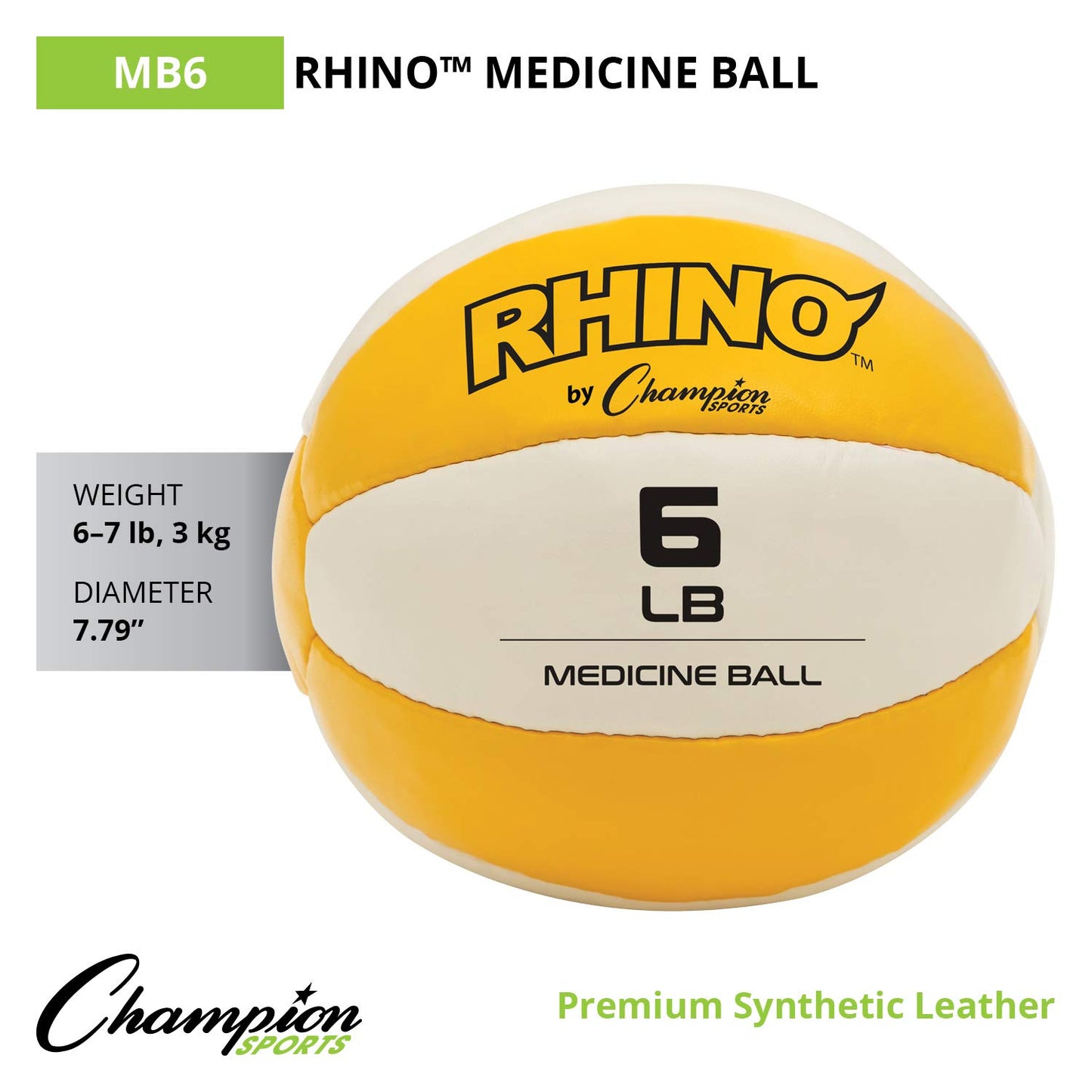Champion Sports Leather Medicine Ball (Yellow/White, 6-7-Pound)