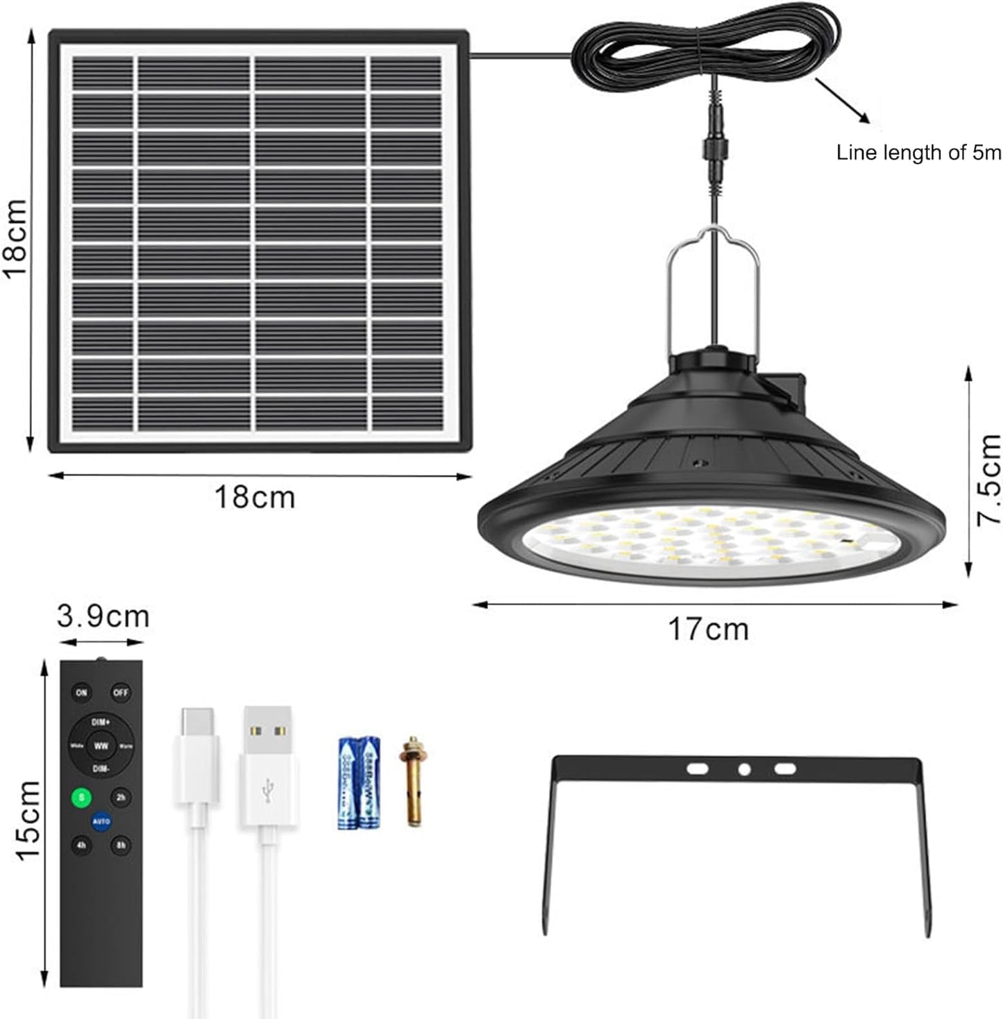 Lixada Solar Powered Pendant Lamp Outdoor IP66 Waterproof Hanging Lights with Remote Controller Garage Light 3 Color Temperatures Dimmable Courtyard Lamp for Barn Farm Garden Yard Patio