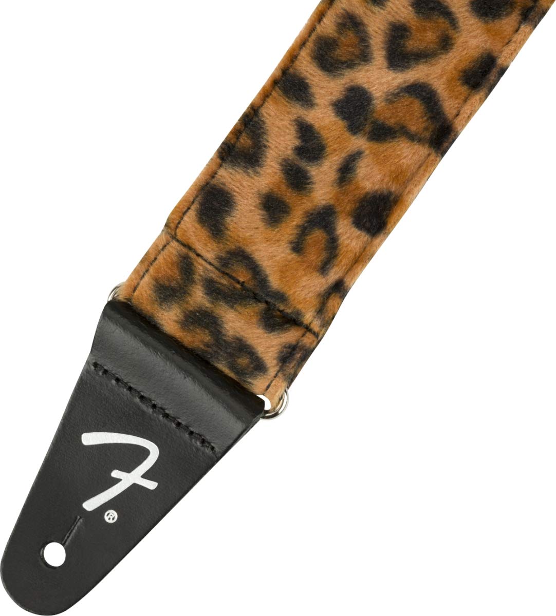 Fender Wild Animal Print Guitar Strap, Guitar Accessories, Adjustable Length from 34" to 59", Leather Ends, 2in, Leopard