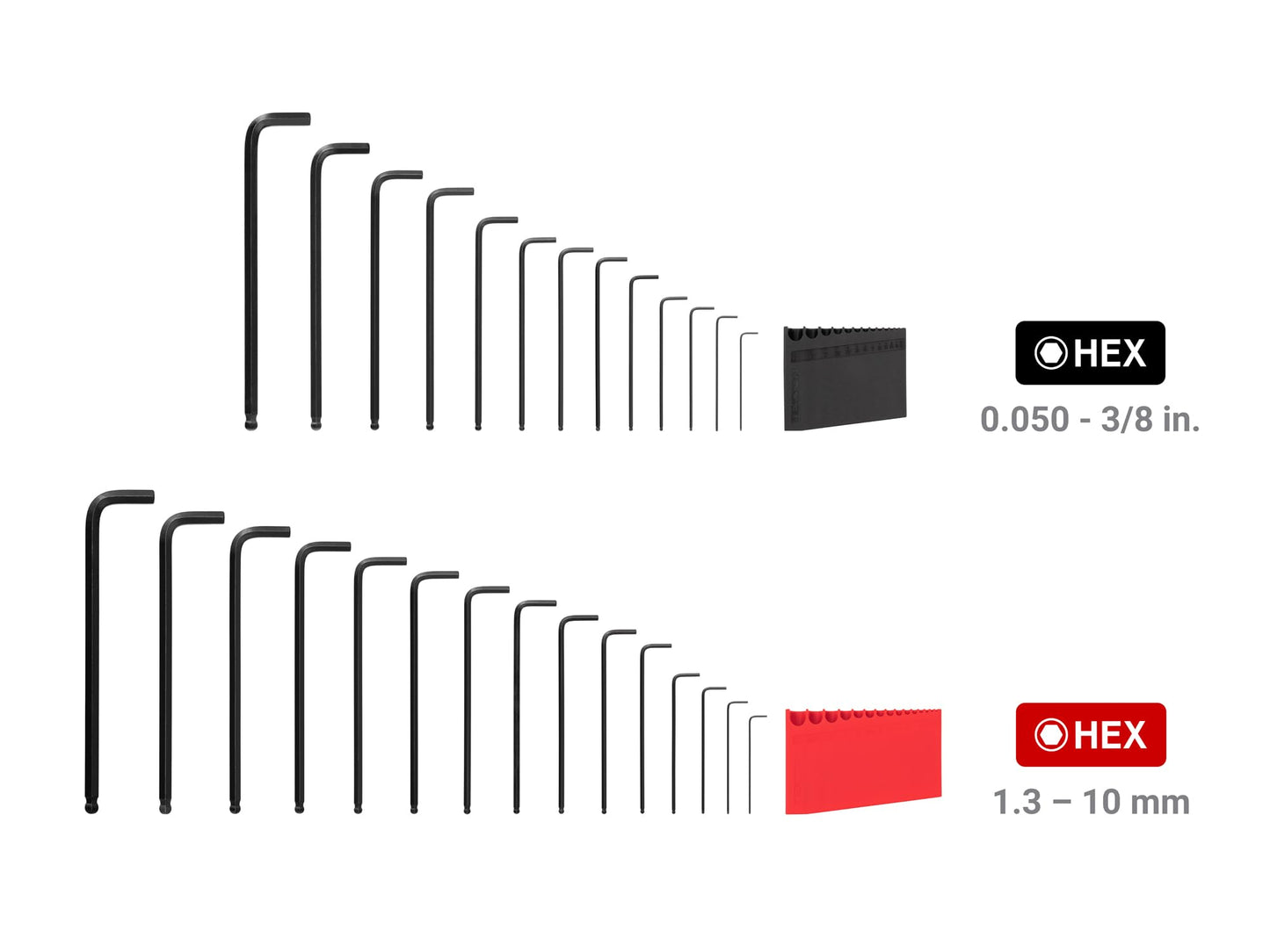 TEKTON Ball End Hex L-Key Set with Holders, 28-Piece (0.050-3/8 in., 1.3-10 mm) | KLX91302