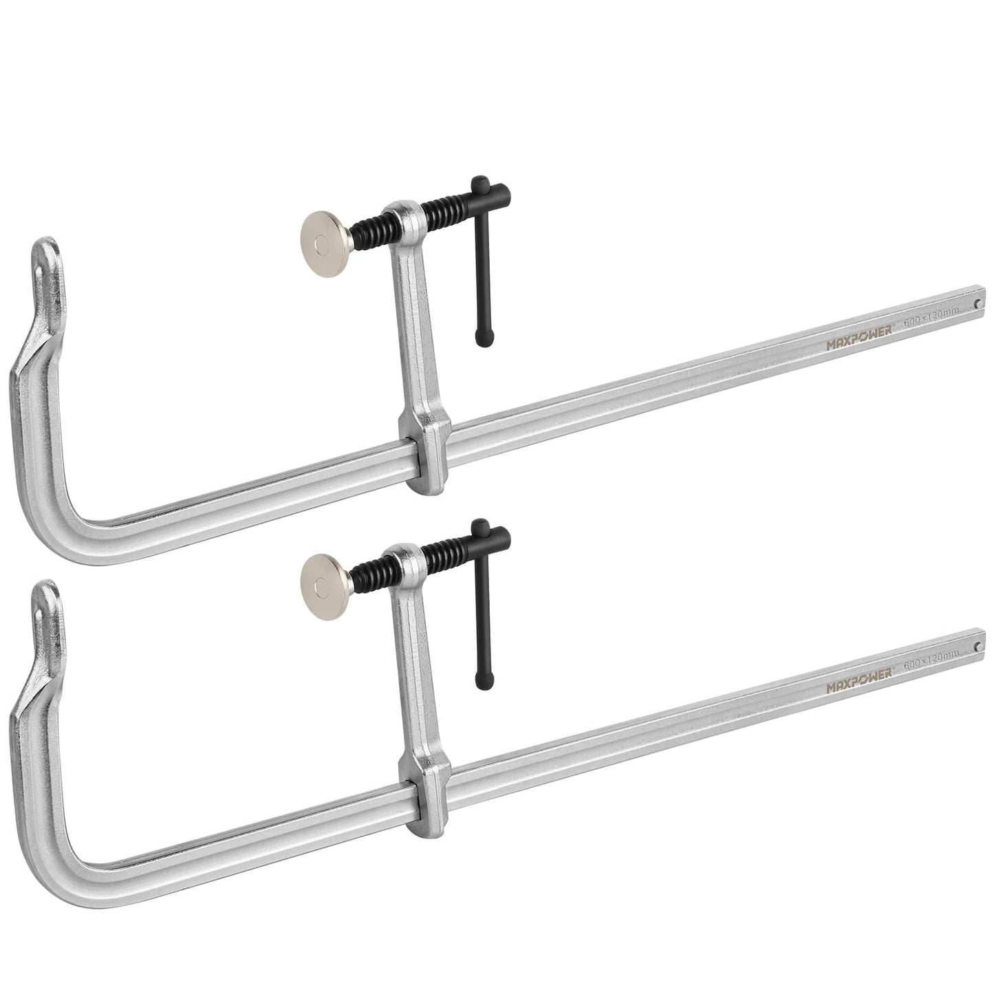 MAXPOWER F Clamp 24 inch, Heavy Duty Clamps for Welding, Max Jaw 24 inch Bar Clamp Woodworking Tools, Throat Depth 120 mm(4-3/4 inch), Larger Rail Sizes & Spindle Sliding Arm Bar Clamps, Pack of 2