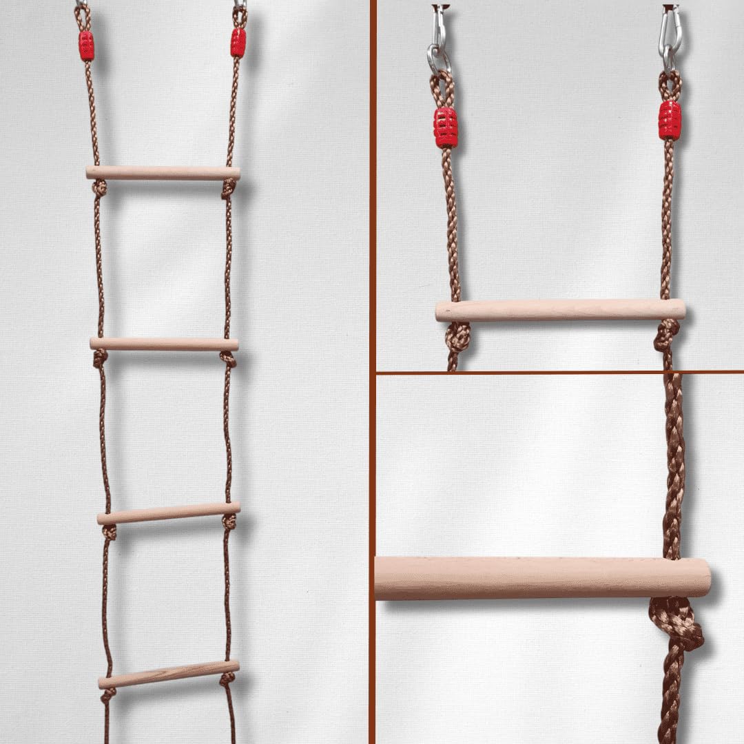 ISOP Swedish Wall Rope Ladder 6.5ft (2m) - Climbing Rope Ladder for Kids | Tree Ladders Play Equipment | Wooden Ladders with Spring Hooks | Playground Accessories | Kids Climbing Toys for Backyard