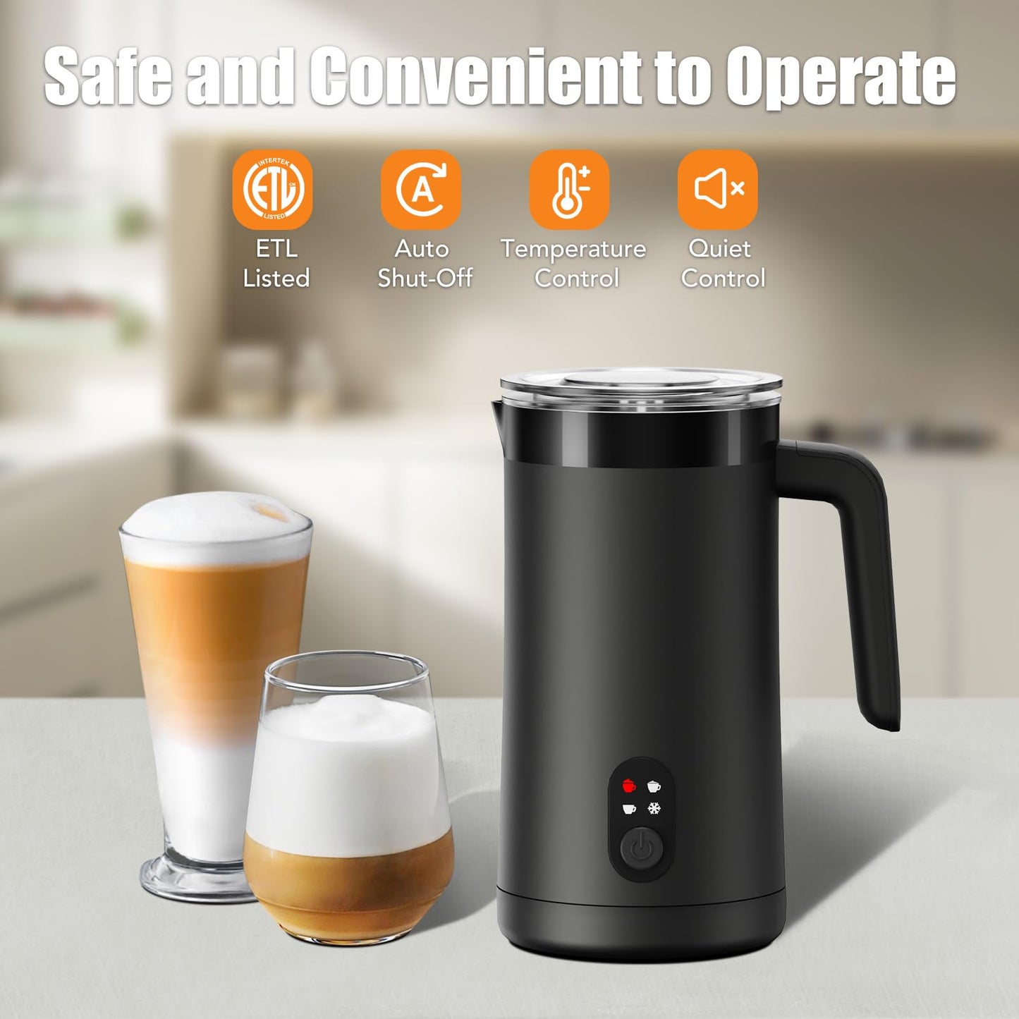 CookSwift Milk Frother, Electric Milk Frother and Steamer, 13.5oz/400ml 4-in-1 Frother for Coffee, Automatic Large Capacity Hot and Cold Foam Maker for Latte, Cappuccino, Macchiato(Black)