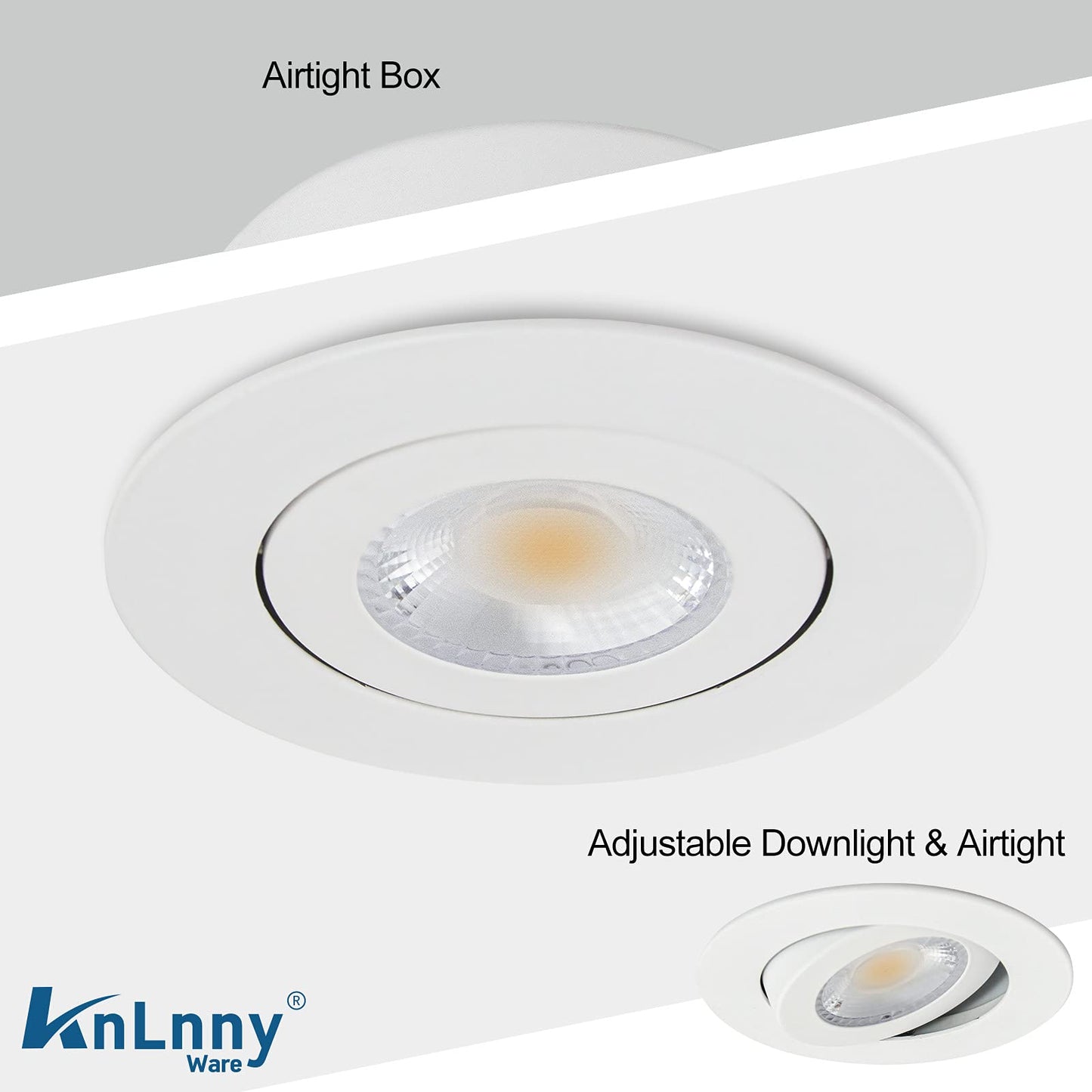 KnLnny Ware Gimbal Recessed Lighting 4 Pack, Ajustable Gimbal Recessed Ceiling Light with Junction Box,5 CCT(2700K-6500K) Selectable,9W 750LM,Dimmable,Airtight, ETL Listed