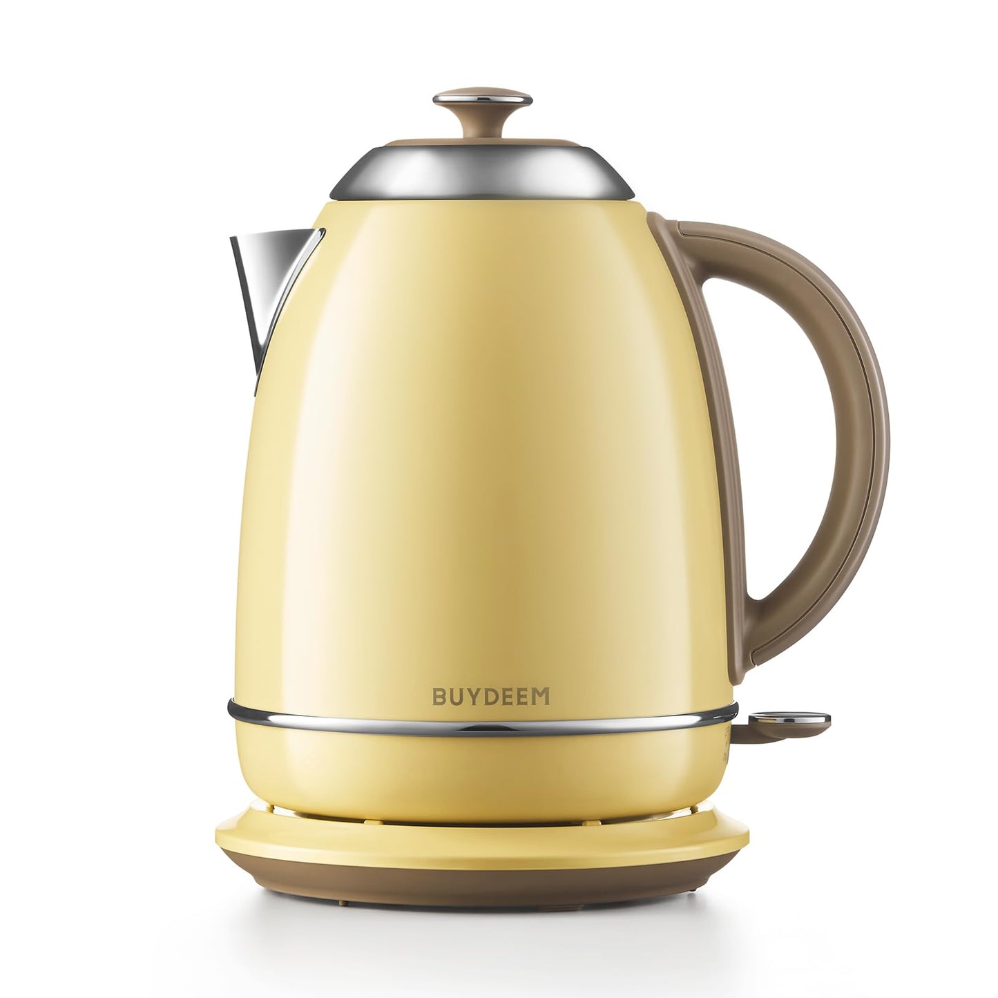 BUYDEEM K640 Stainless Steel Electric Tea Kettle with Auto Shut-Off and Boil Dry Protection, 1.7 Liter Cordless Hot Water Boiler with Swivel Base, 1440W (Mellow Yellow)