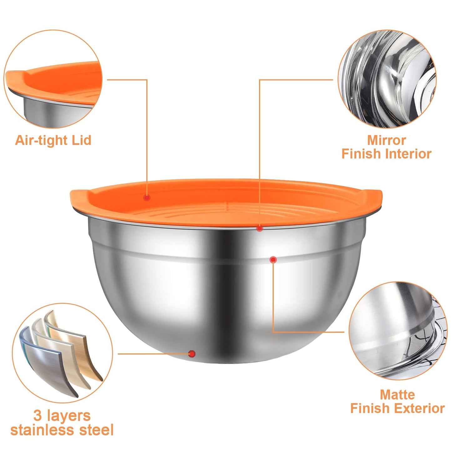 Menbyci 7 Pcs Mixing Bowls with Lids, Stainless Steel Nesting Bowls with 14Pcs Attachments, 3 Graters, Kitchen Utensils, Bowl Set for Kitchen Cooking Baking Prepping Serving