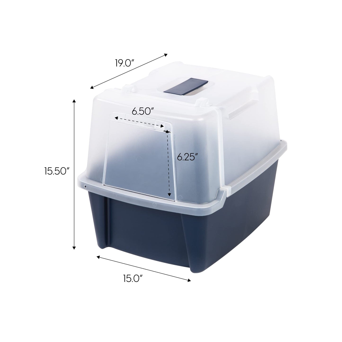 IRIS USA Covered Cat Litter Box with Scoop, Front Door Flap, Enclosed Kitty Litter Box for Privacy, Portable & Easy to Clean, Navy