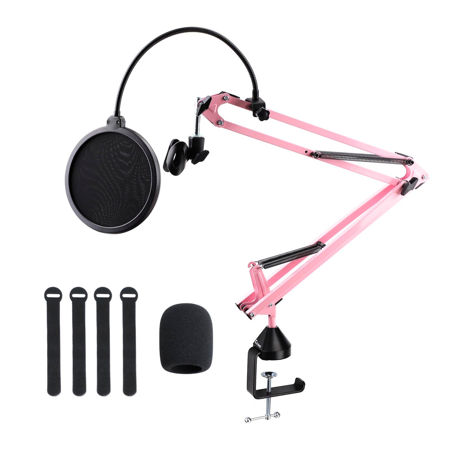 Pink Microphone Stand, Mic Boom Arm Suspension Scissor with Shock Mount Microphone Clip Holder Upgraded Desk Clamp for Blue Yeti Snowball Ice and Other Mics