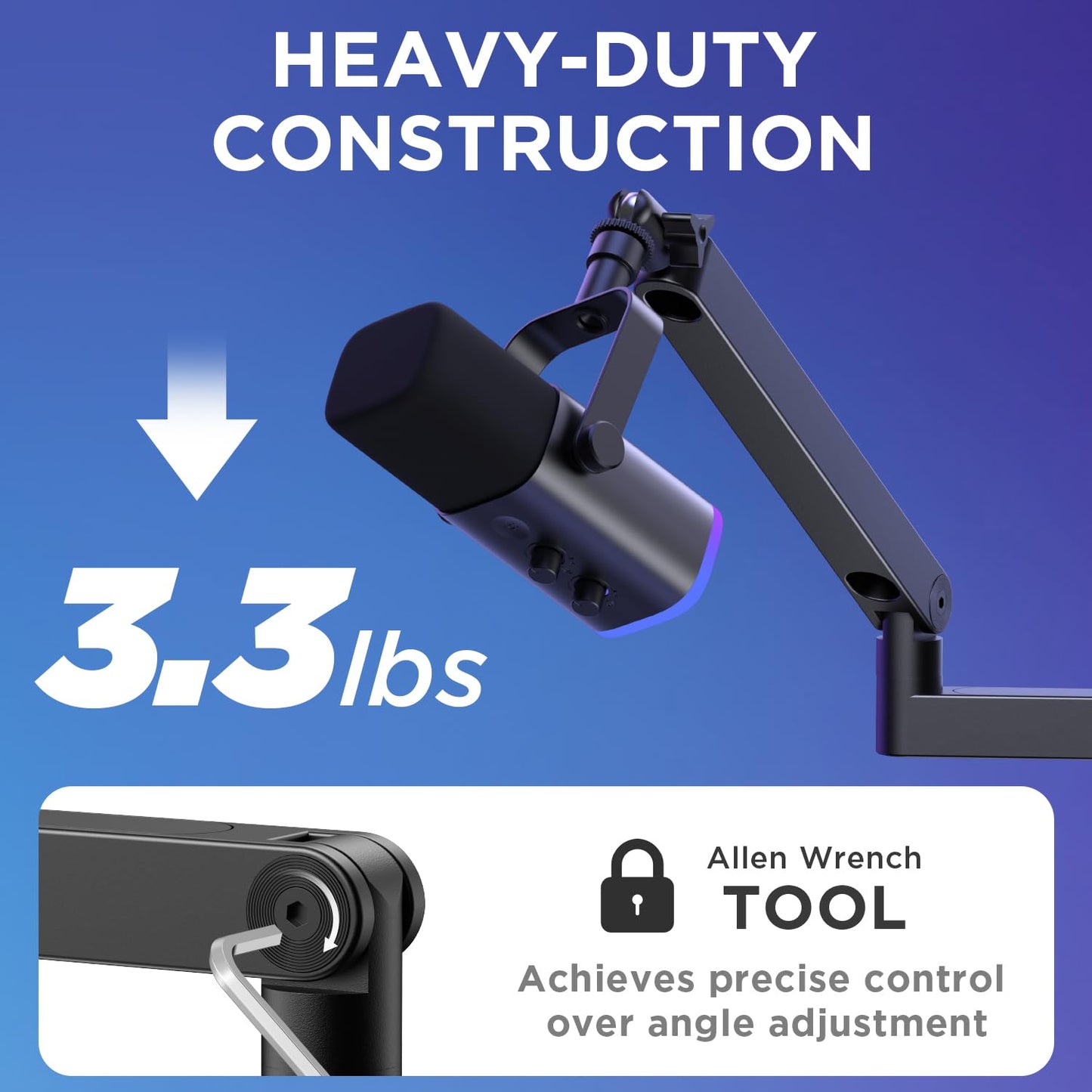 InnoGear 2026 Upgraded Microphone Boom Arm, Magnetic Cable Management Low Profile Mic Stand 360° Rotatable Desk Mount for Fifine AM8 K669B Blue Yeti HyperX QuadCast SoloCast AT2020, Black