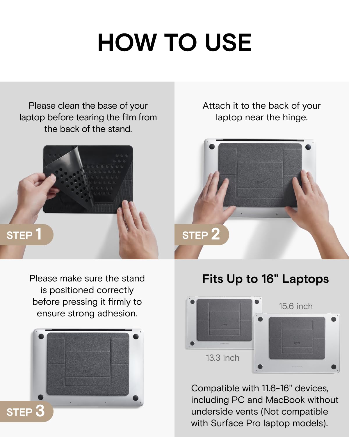 MOFT Laptop Stand for Desk, Adhesive Laptop Stand with 2 Adjustable Angles, Foldable & Portable Computer Stand Riser Compatible with MacBook Air&Pro, MacBook Neo, and More Laptops 11.6"-16", Cool Gray