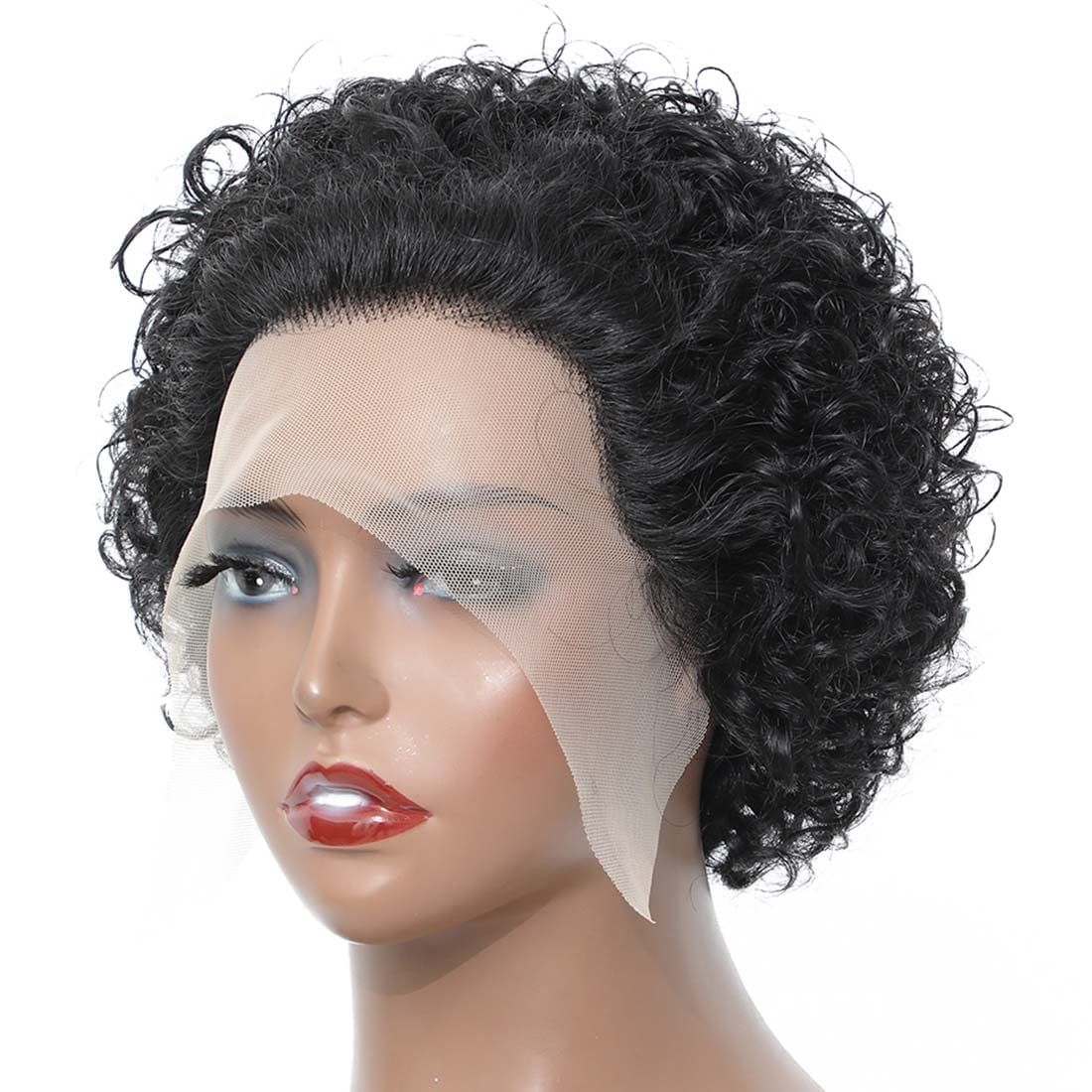 Fereowth Short Curly Lace Front Wigs Human Hair Wigs for Black Women Pixie Cut Wigs Human Hair Short Curly Human Hair Wigs Pre Plucked with Baby Hair 150% Density Natural Black