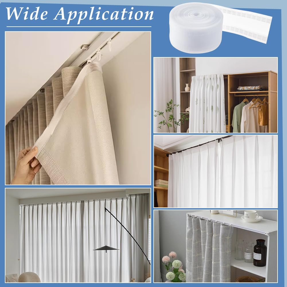 BENECREAT 27 Yard Wave Curtain Tape, White Nylon Drapery Header, 3.15 Inch Transparent Pleat for Installing & Fixing Curtains