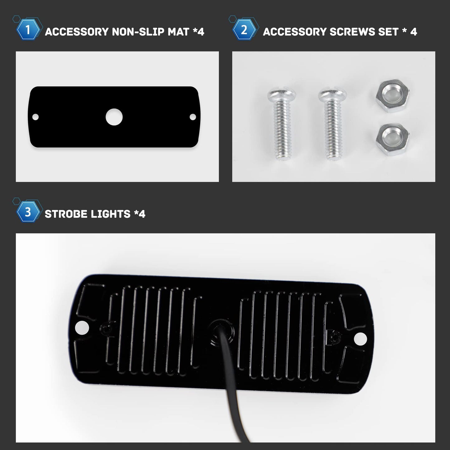 4-Pack 12 LED Amber Strobe Lights Vehicles Trucks Emergency Strobe Lights Kit 12V -24V Beacon Warning Hazard Flash Strobe Lights Bar Grill Grille Surface Mount Super Bright Waterproof, Amber