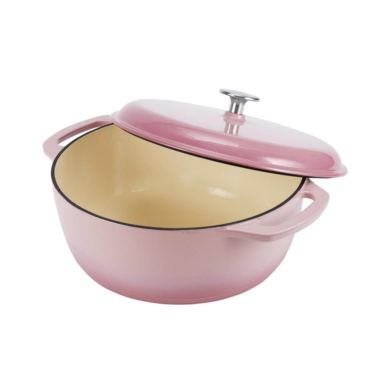 Amazon Basics Enameled Cast Iron Round Dutch Oven with Lid and Dual Handles, Heavy-Duty, 6-Quart, Light Pink