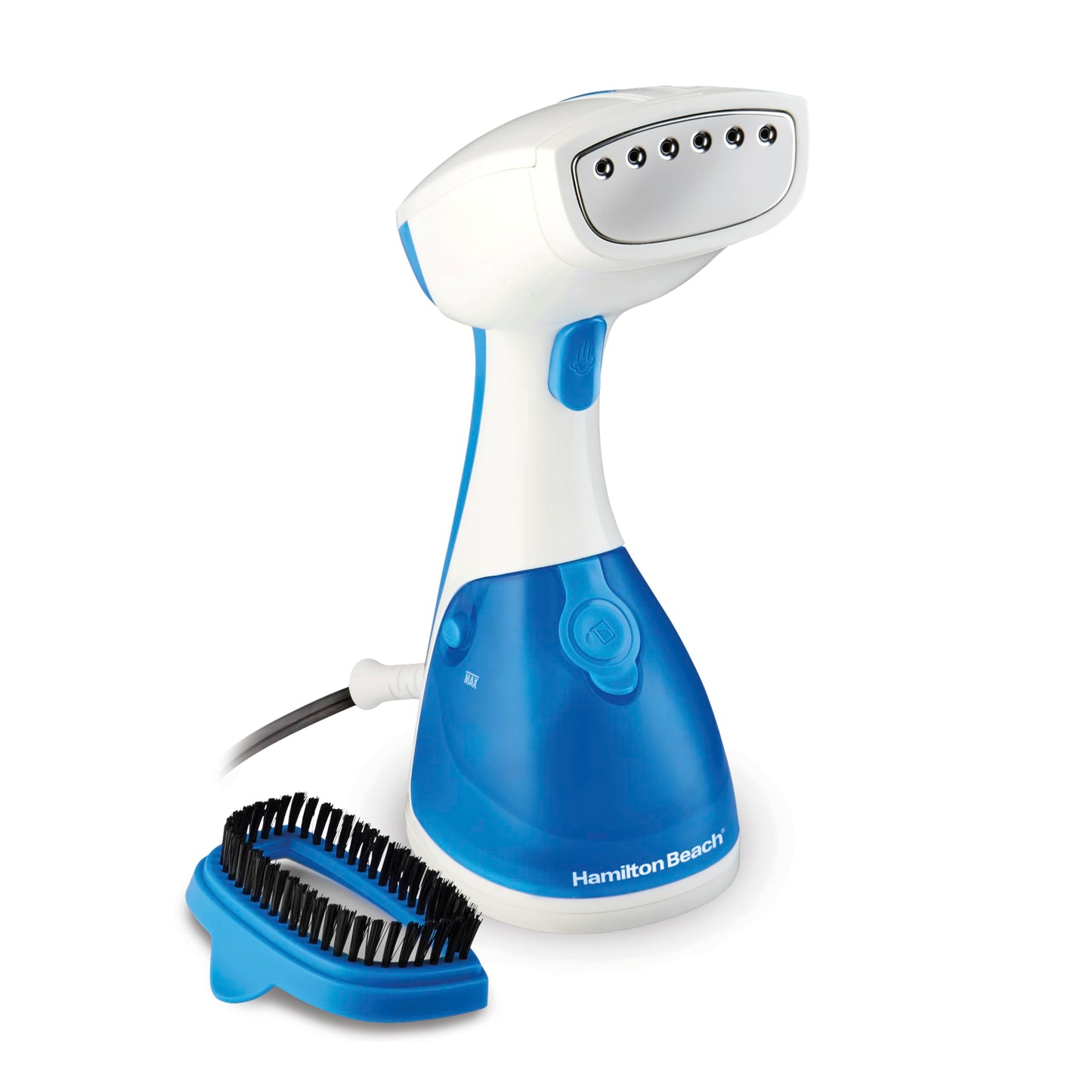 Hamilton Beach Handheld Garment Steamer for Clothes, Fabric and Drapes, 15 Minutes of Continuous Steam, Portable Wrinkle-Remover for Home, Vacation Essentials, 1000 Watts, White & Blue (11555C)