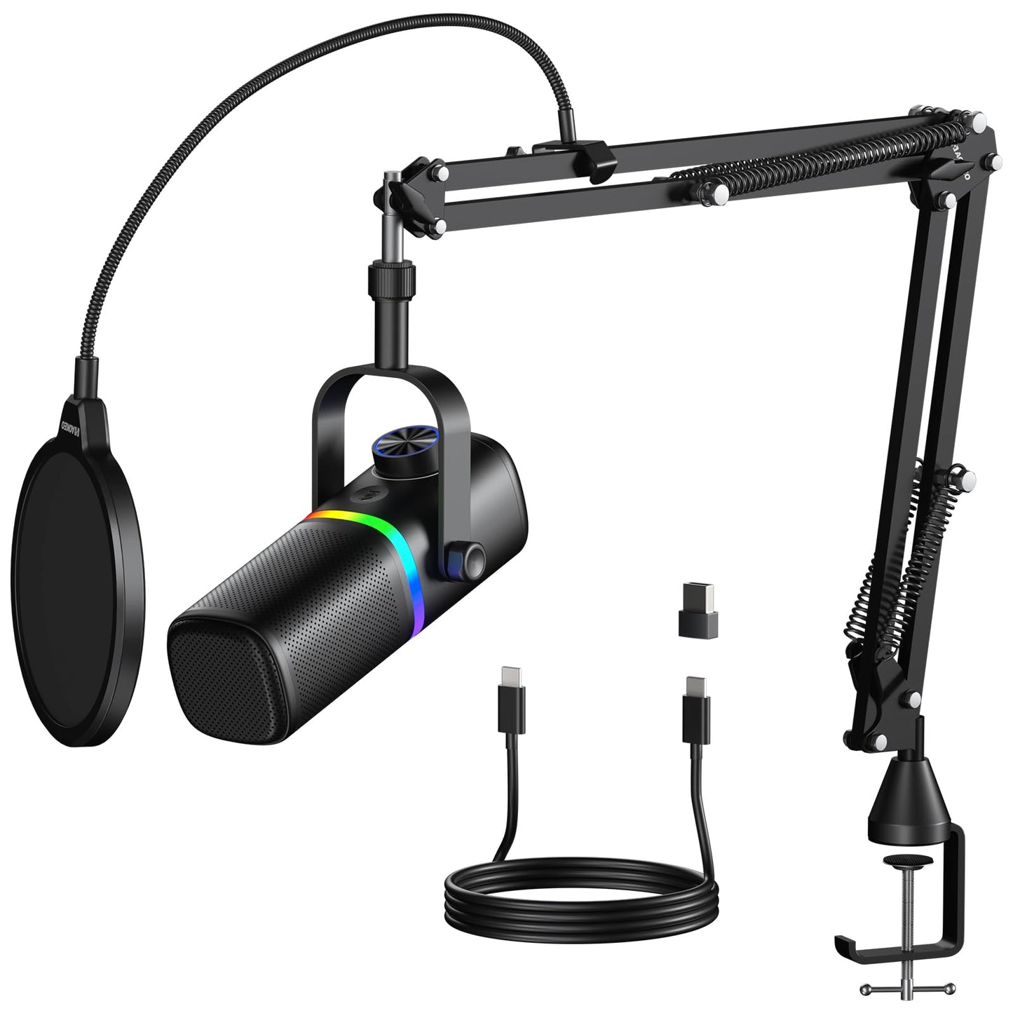 Aokeo AK-10 USB Gaming Microphone with mic arm, Dynamic Microphone for PC/MAC/PS4/PS5/Phone-Cardioid Mic with RGB Lighting