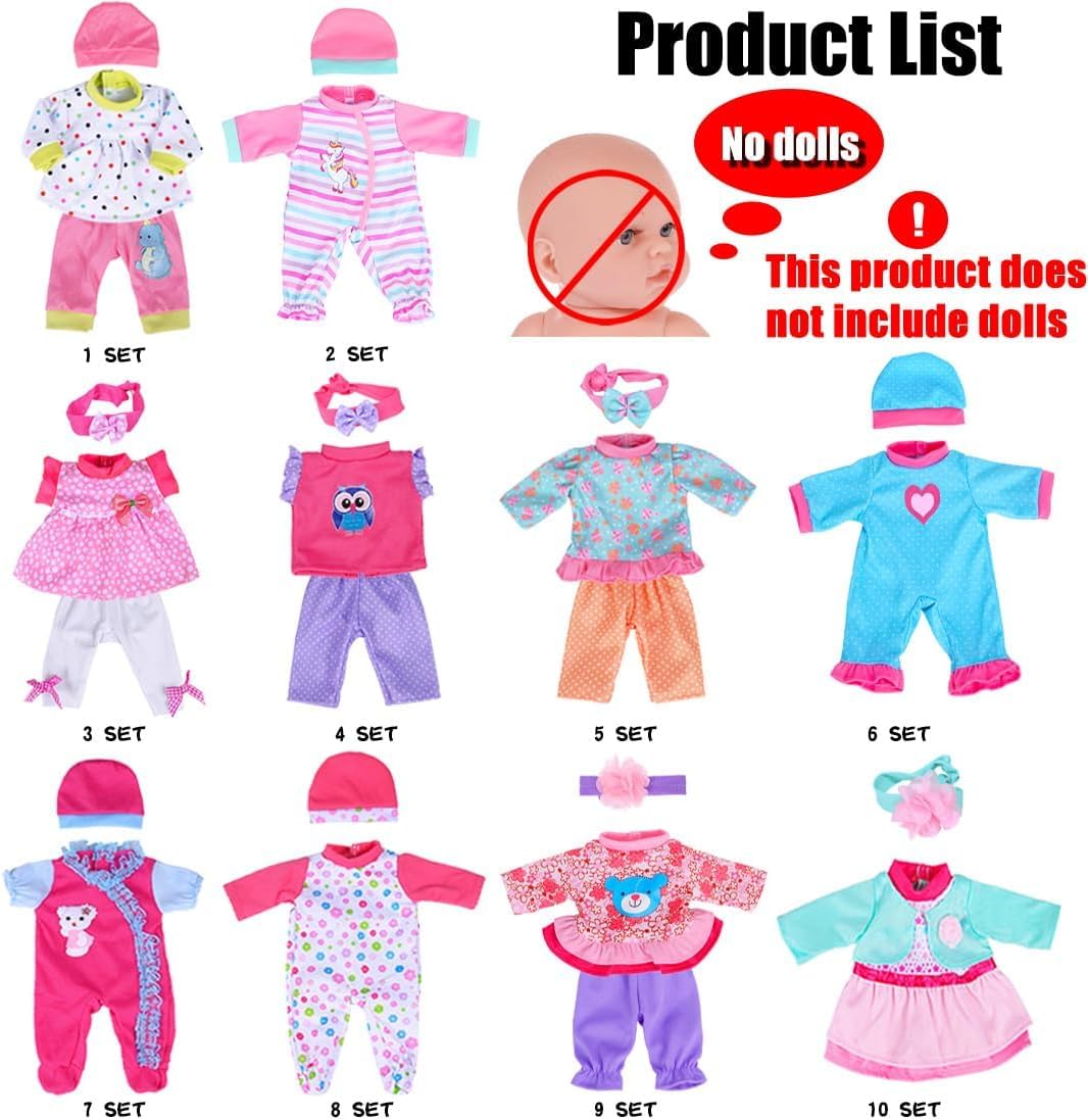 10 Sets Baby Doll Clothes and Accesories for 10 Inch Baby Dolls 12 Inch New Born Baby/Alive Baby Dolls 14 inch Dolls(No Doll
