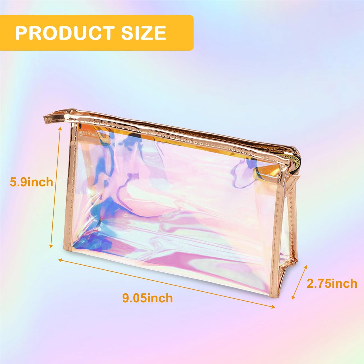 Voittozege 10 Pcs Holographic Makeup Bag Bulk Iridescent Makeup Pouch Clear Bachelorette Bag Portable Zippered Toiletry Bag Waterproof Cosmetic Gift Bags for Organizer, Brushes,Women Gifts