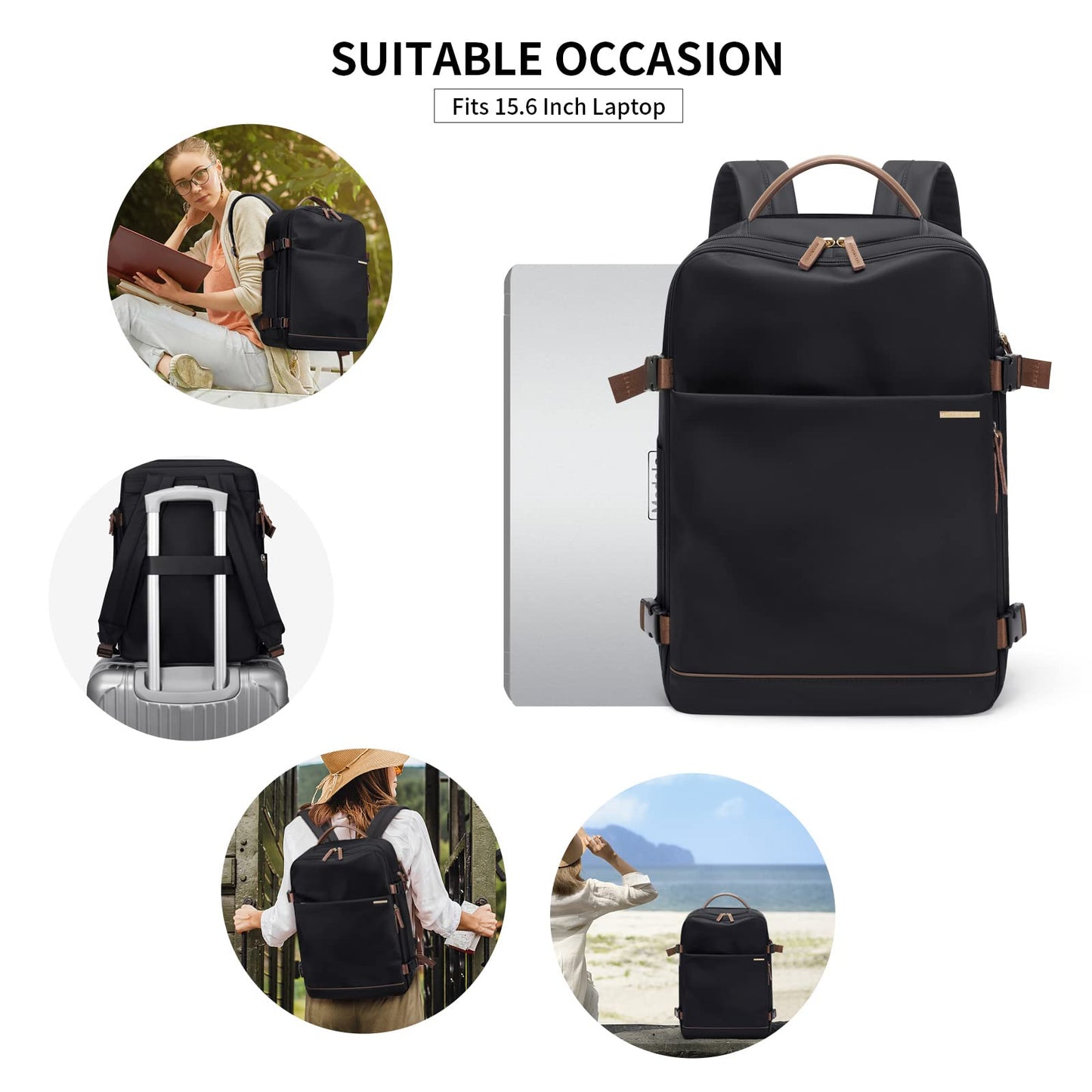 Laptop Backpack with Separate Laptop Compartment Fits 15.6 Inch Notebook Large Capacity Computer Bag for Women Work Travel College Backpacks (Black)