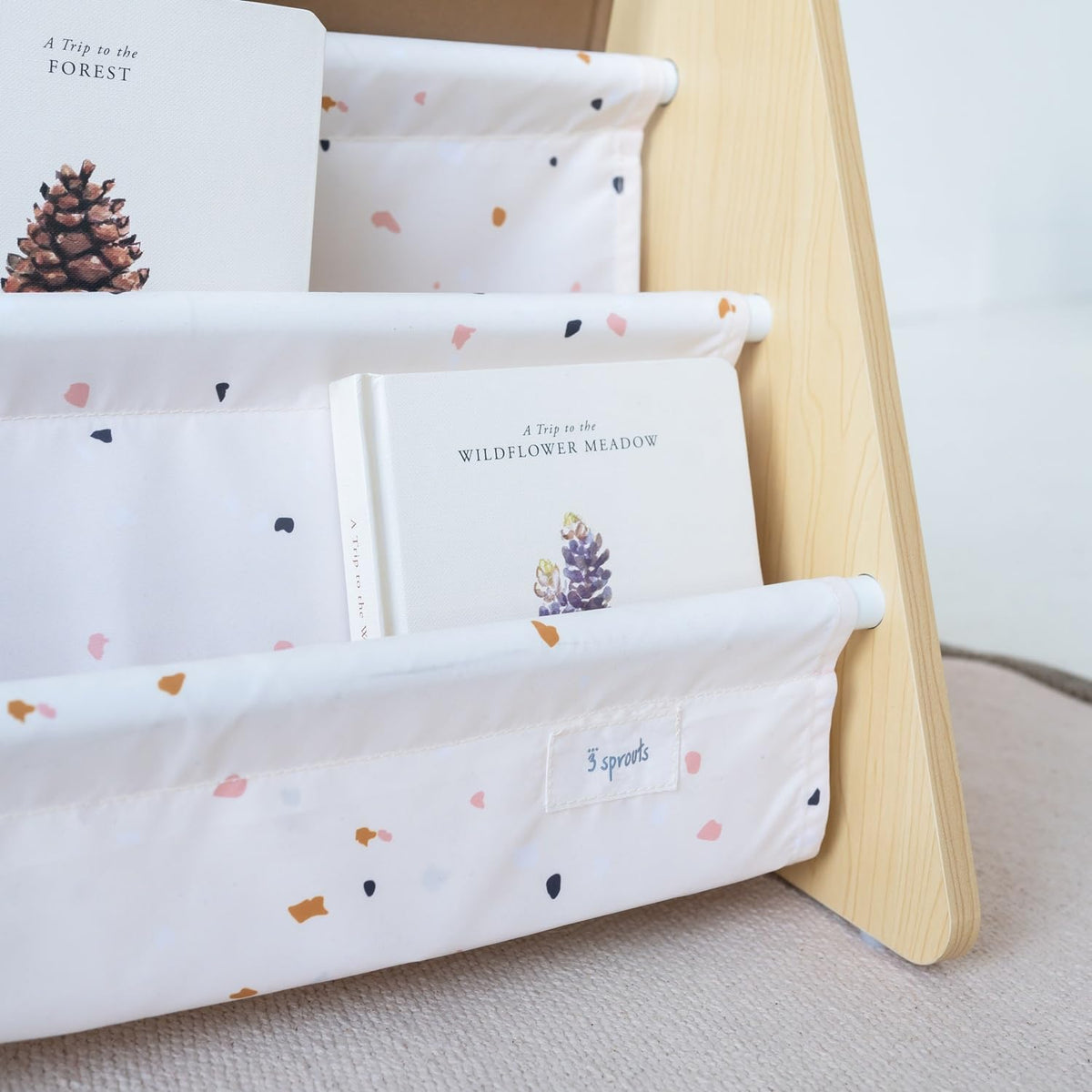 3 Sprouts Kids Portable Bookshelf - Double Sided Toddler Bookshelf for Children - Baby Book Shelf - Toddler Montessori Book Shelf - Small Nursery Bookcase Kids - Bibliotheque Enfant - Terrazzo Cream