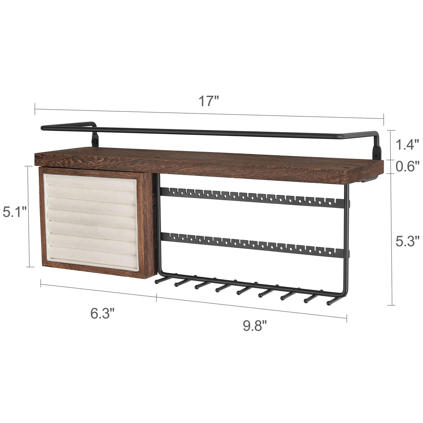 Mkono Wall Hanging Jewelry Organizer with Rustic Wooden Shelf Ring Box Earring Stud Earrings for Earrings Bracelets