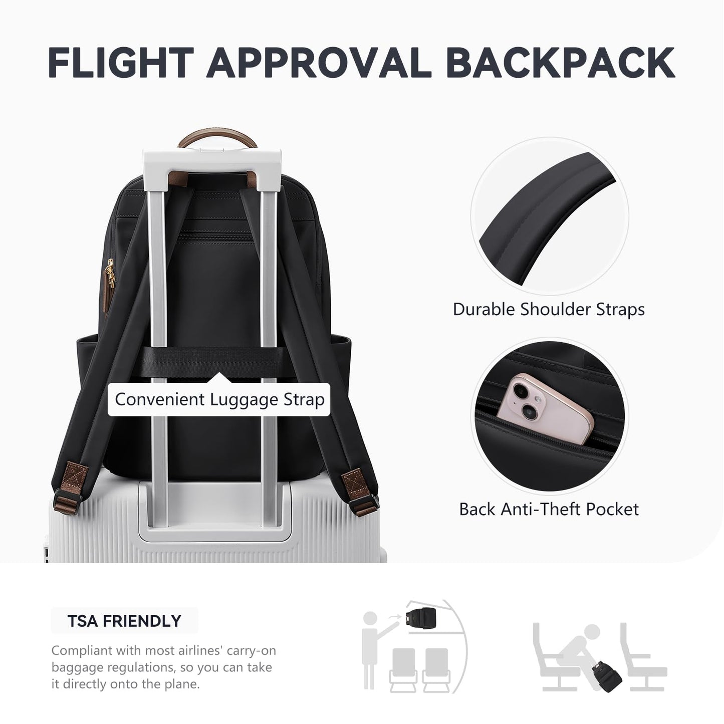GOLF QUALITY Laptop Backpack 14 Inch Daypack Travel Work Commuter Casual Backpack for Women, Black, 14 Inch, Daypack Backpacks