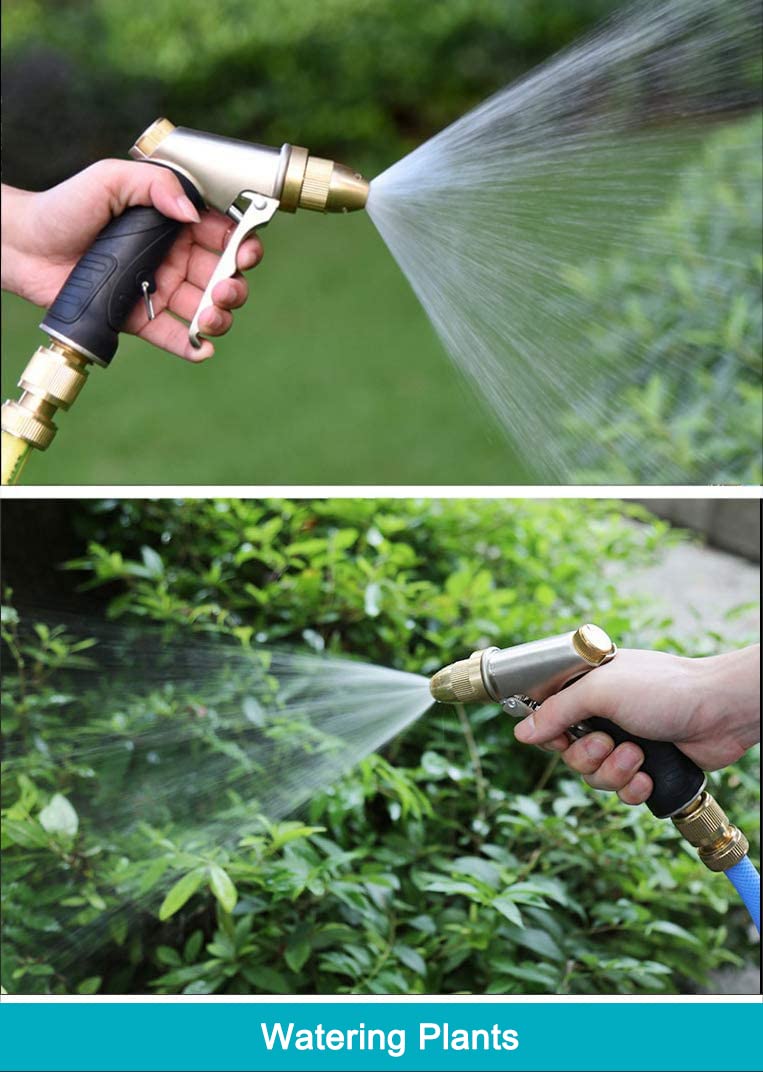 ESOW Garden Hose Nozzle 100% Heavy Duty Metal, Full Brass Nozzle & ABS Non-Slip Ergonomic Grip, 4 Watering Patterns, High Pressure Metal Spray Gun for Watering Plants, Car Wash and Showering Dog