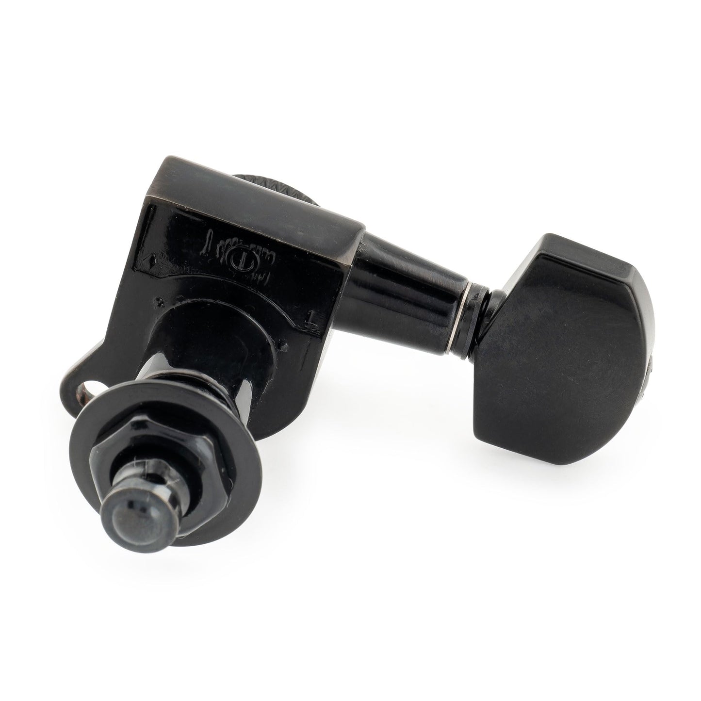 Musiclily Pro Left-Handed 6-in-line 18:1 Ratio Full Sealed Locking Machine Heads Tuners Tuning Pegs Keys with Hex Button 45 Degree Screw for Strat Tele Style Electric Guitar, Black